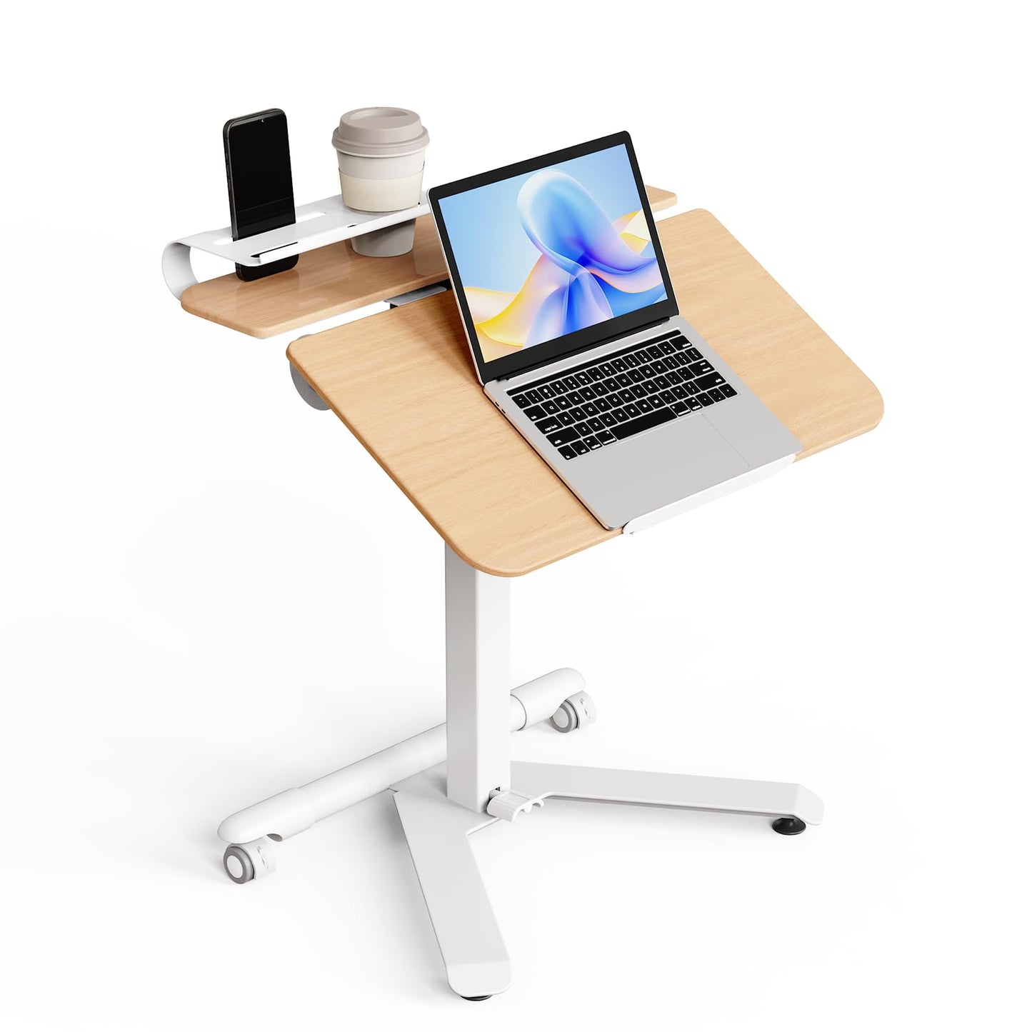 ROMOON Rolling Standing Desk with Wheels, Portable 24 inch Sit-Stand Laptop Cart with Tilt Top and Storage, Mobile Compact Workstation for Home Office and Small Spaces (Natural Oak)