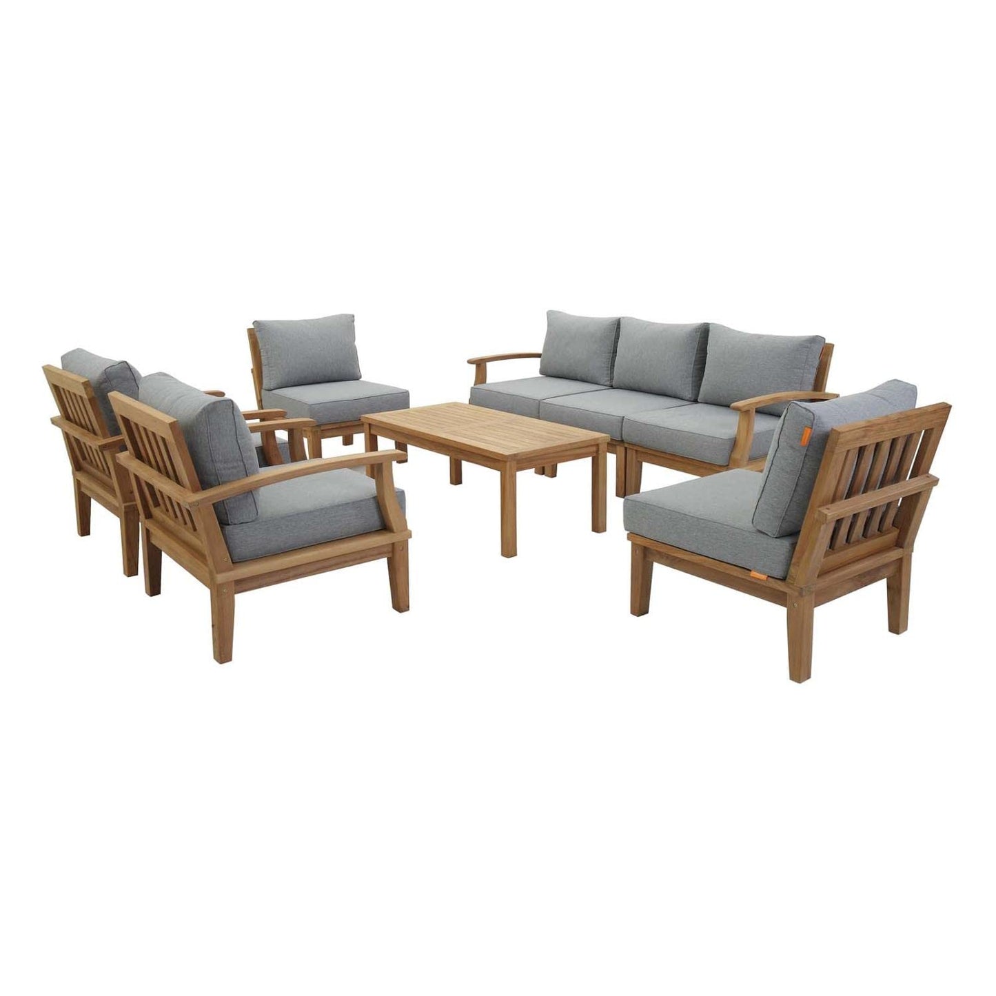 Modway EEI-1479-NAT-GRY-SET Marina Premium Grade A Teak Wood 8-Piece Outdoor Patio Furniture Set, Natural Gray