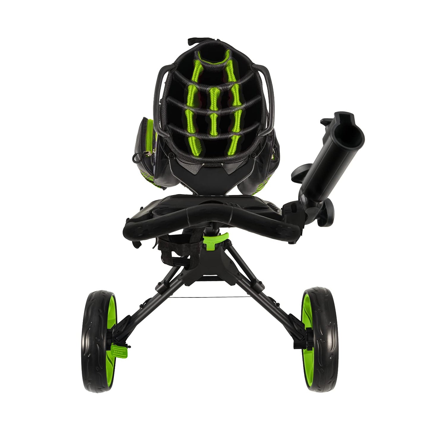 KVV 3 Wheel Foldable/Collapsible Golf Push Cart Ultra Lightweight Smallest Folding Size, New-Version Scorecard Holder Umbrella Holder Included(Black/Lime)