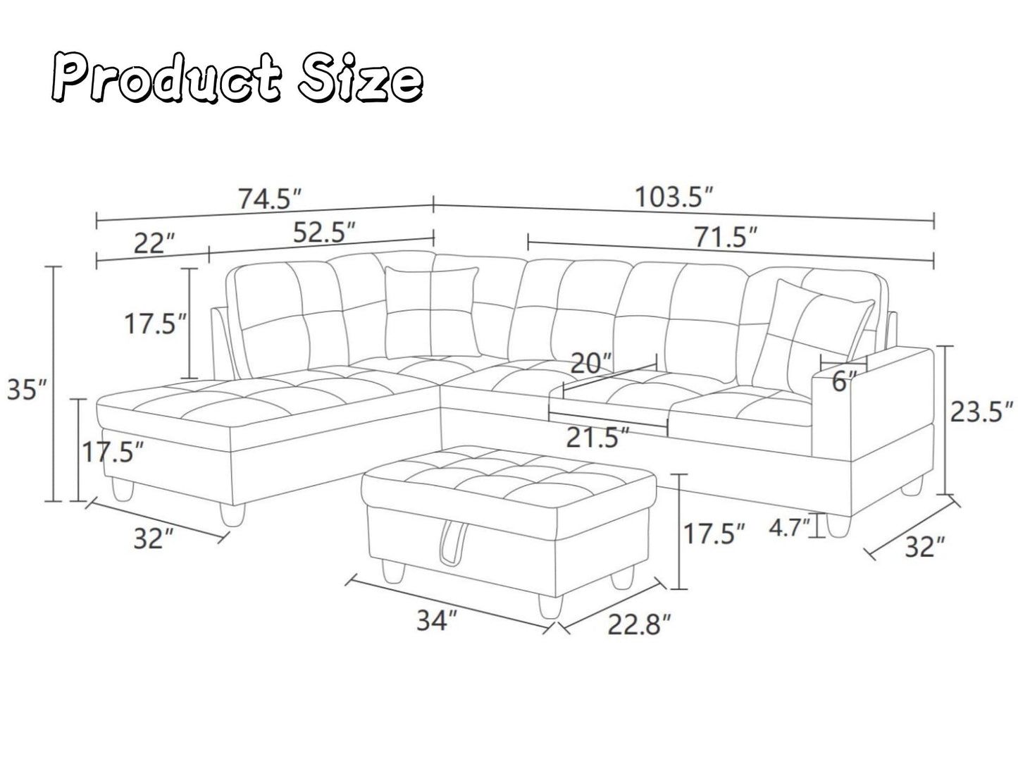 NicBex Sectional Couch 3 Pieces Sofa Set, L-Shaped Modular Couches for Living Room, Furniture Sets with Lounge Chaise & Storage Ottoman, Multi-Scene Use for Apartment & Office, Beige+Black