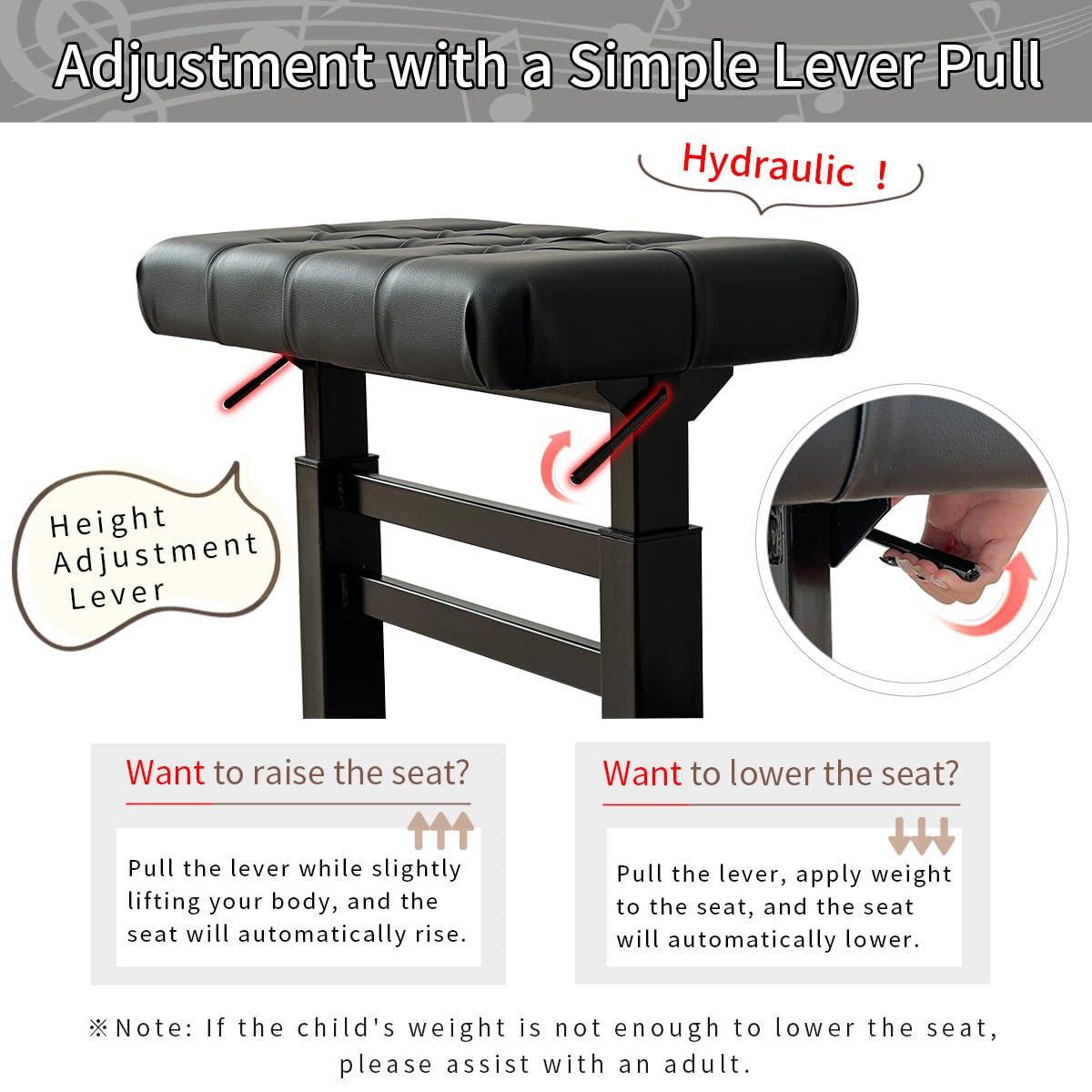 lumizone Hydraulic Lifting Piano Bench Height Adjustable Tufted