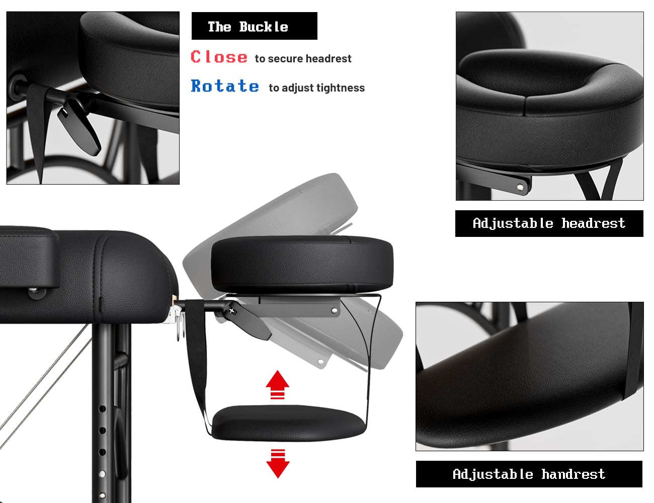 DOVANS Professional Massage Table Portable 2 Fold Premium Memory Foam Aluminium Leg Hold Up to 1100LBS 8 Heights Adjustable with Carrying Bag Black