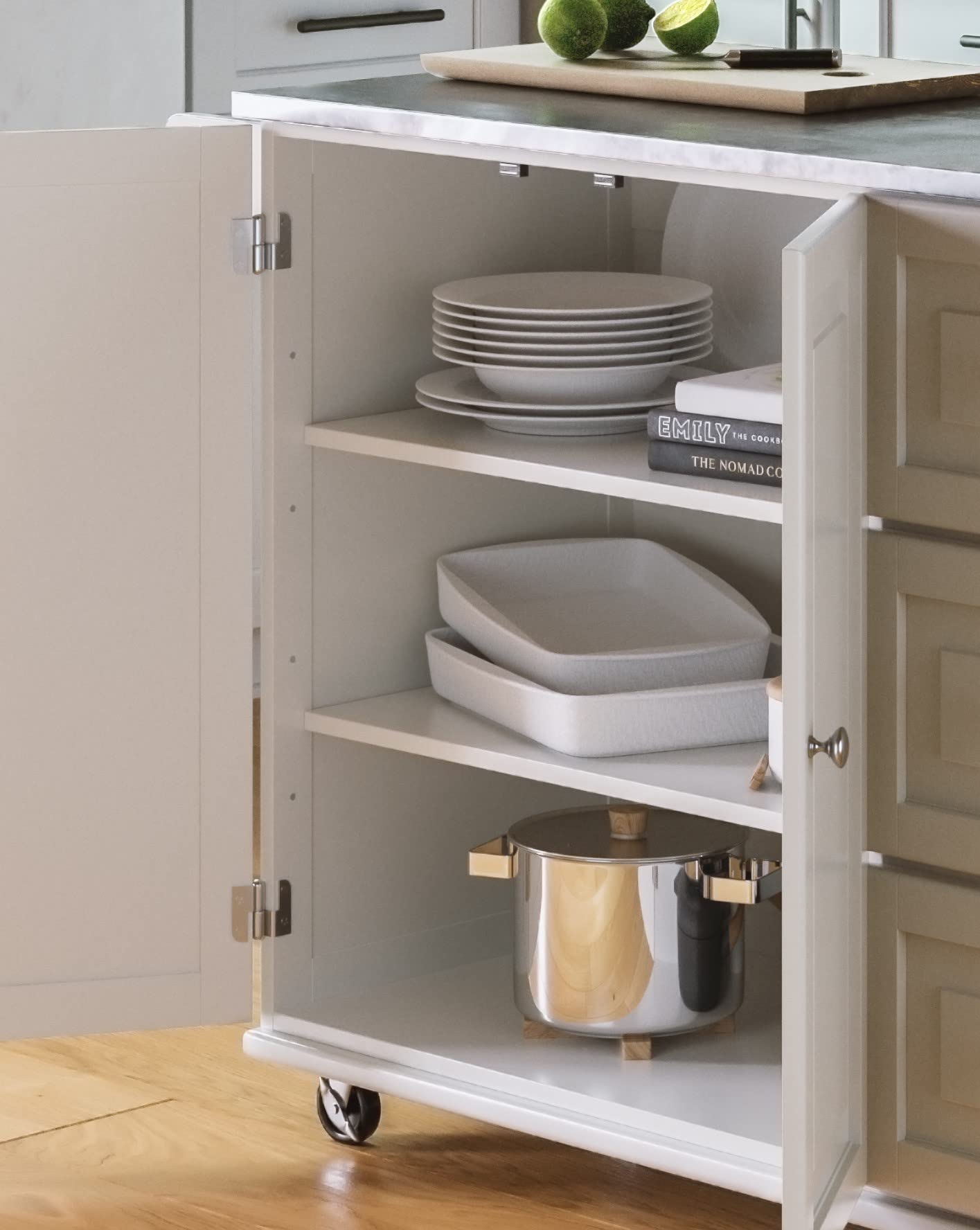 53.5" Kitchen Island Cart with Storage, Rolling Kitchen Cart on Wheels with Stainless Steel Top, Mobile Prep Station with Drawers, Cabinets, Adjustable Shelves & Towel Rack, Solid Wood, Off White