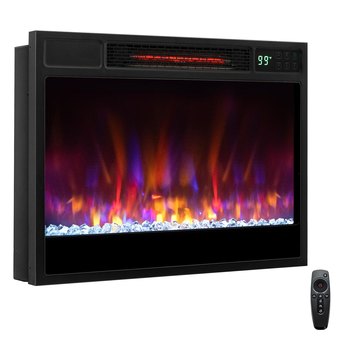 SIMOE 23" Electric Fireplace Inserts, 1500W Recessed Fireplace Heater with Remote Control, 6 Flame Colors & 5 Brightness, 8H Timer, Infrared Quartz Fireplace Insert for Indoor, 23" W x 17" H