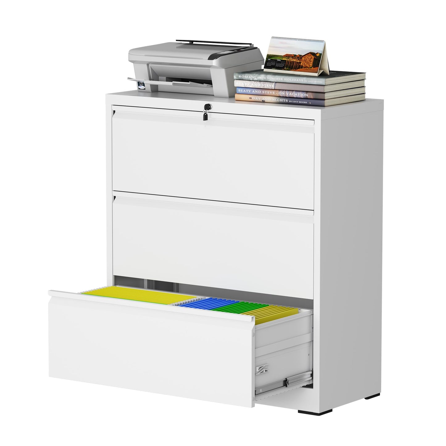 FOSTOKO 3 Drawer Lateral File Cabinet with Lock, Metal Lateral File Cabinets for Home Office, Steel Heavy-Duty Filing Storage Cabinet for Letters/Legal/A4 (Require Assembly, White)