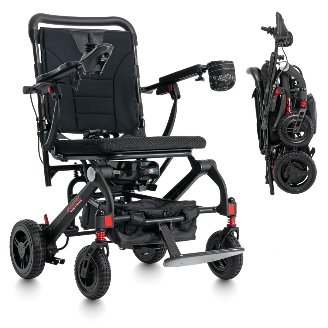 Rascal Carbon Cruiser Lightweight Foldable Electric Wheelchair for Travel, Carbon Fiber Power Chair, Portable Compact Design, 300 lb Capacity, Airline-Approved Battery