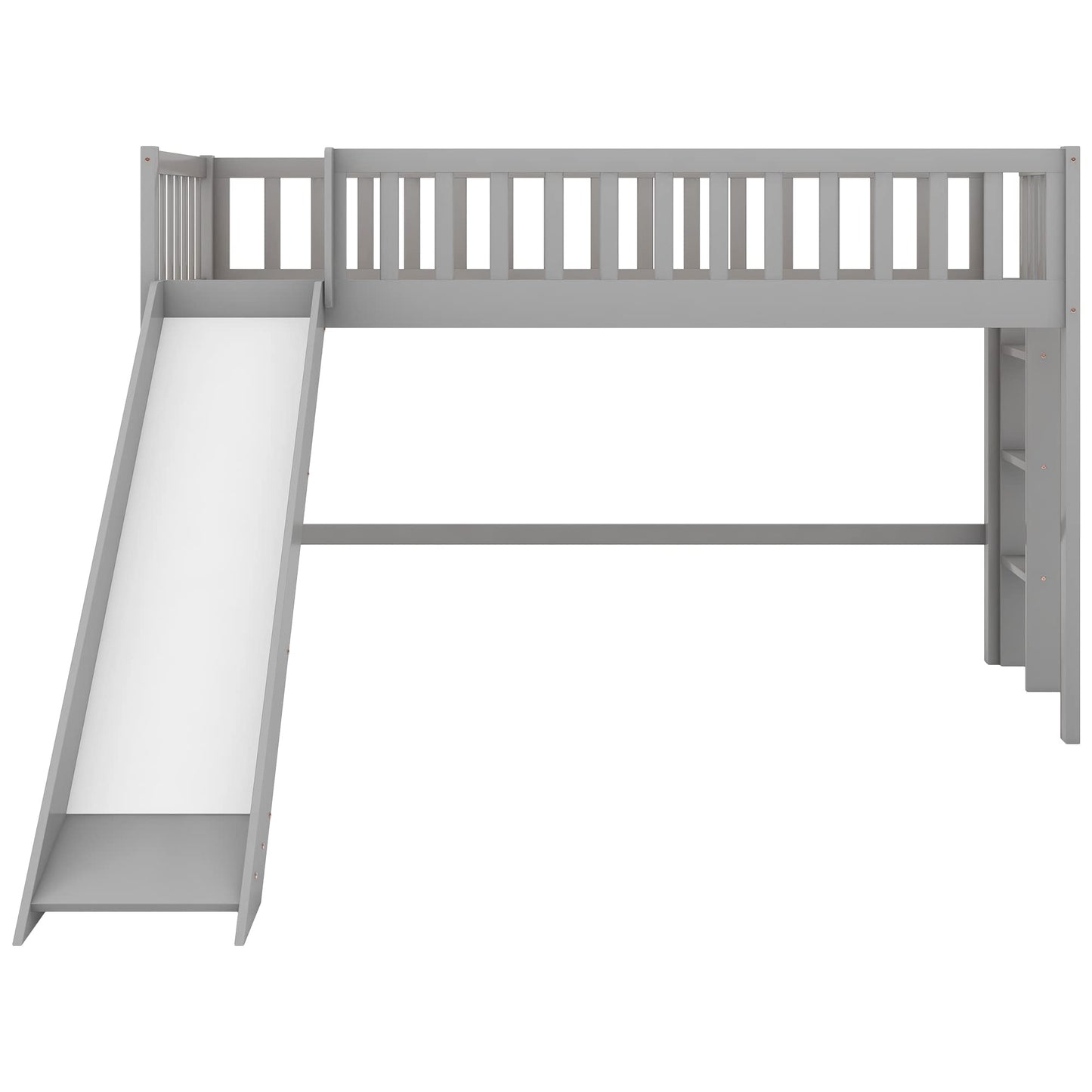 Bellemave Twin Size Low Loft Bed Frame with Slide,Kids Loft Bed with Ladder,Solid Wood Low Loft Bed Twin Size for Girls Boys,Gray