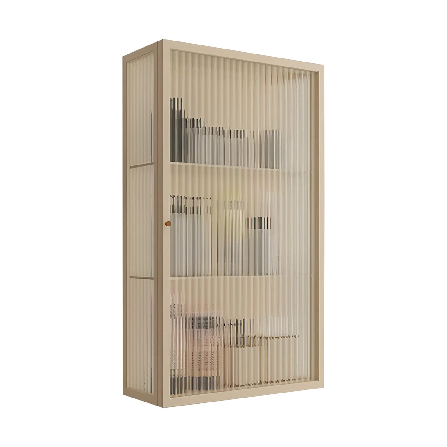 Kferfft Bathroom Wall Cabinet 14 Inch Over The Toilet Metal Storage Cabinet with Glass Door, Wall Mounted Medicine Cabinet for Bathroom Laundry Room Bedroom (Beige, 23.6x13.8x6IN)