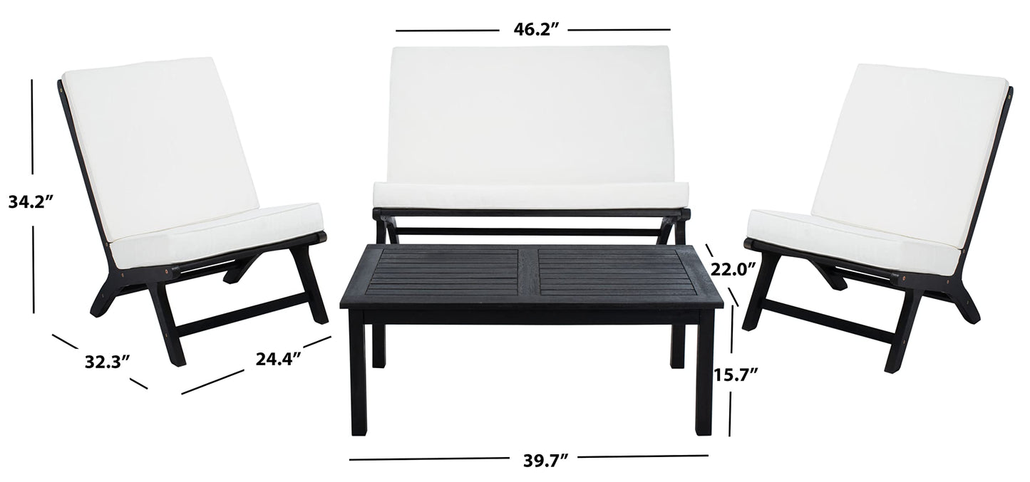 SAFAVIEH Outdoor Collection Chaston Black/Beige Cushion 4-Piece Conversation Patio Set