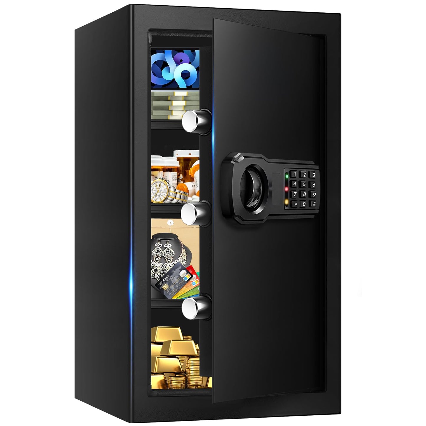 6.1 Cuft Extra Large Fire Safes for Home, Digital Fireproof Safe with Programmable Keypad, Spare Keys and 3 Removable Shelves, Anti-Theft Security Waterproof Document Safe Box for Money Valuables