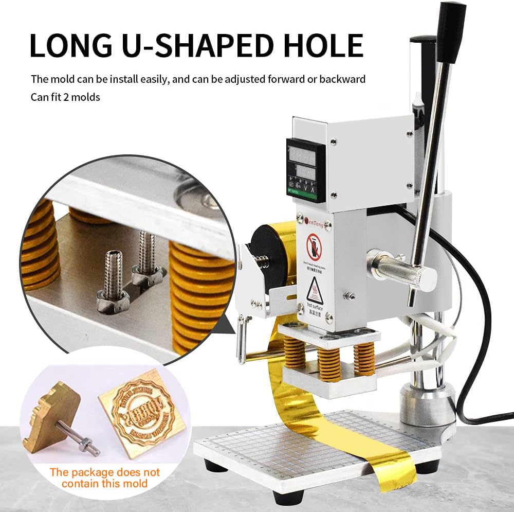 Upgraded Hot Foil Stamping Machine 10x13cm Leather Bronzing Pressure Mark Machine 110V with Full Scale on the Base Plate for PVC Leather PU Paper Logo Embossing