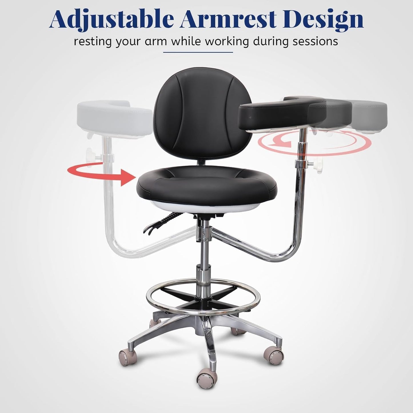 LIMKOMES Dental Assistant Chair with Rotatable Armrest,500 lbs Capacity
