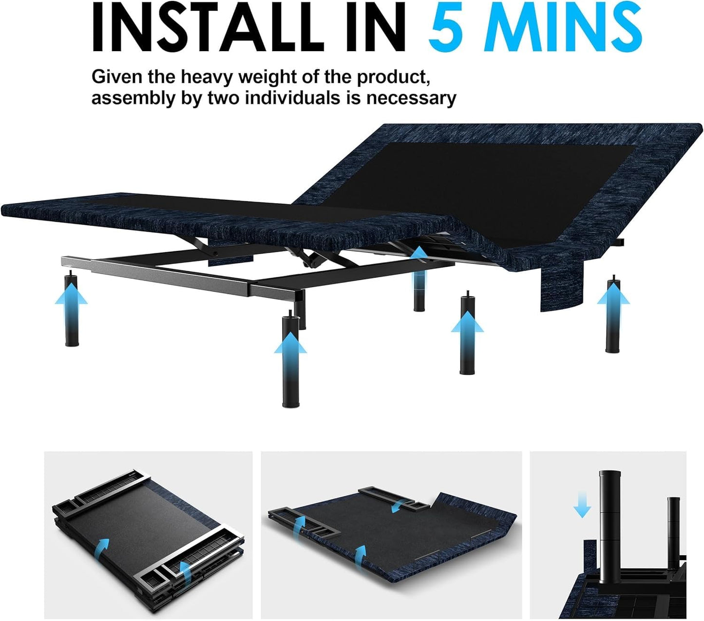 Smart Fold F450 Adjustable Base, 1000 lb Capacity, Metal Frame, Twin XL to King (King (U.S. Standard))