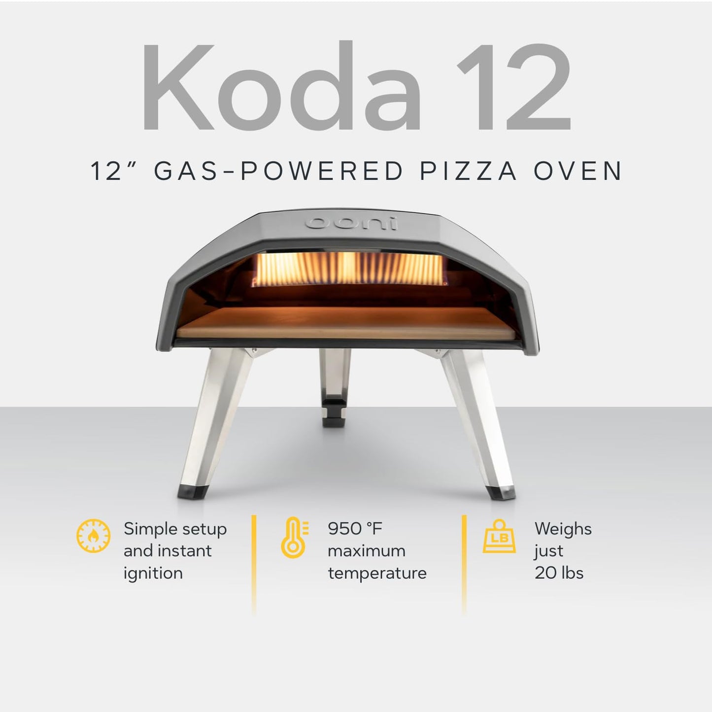 Ooni Koda 12 Gas Pizza Oven – 12" Propane Powered Outdoor Oven with 28 mBar Regulator and Gas Hose, Gas powered Portable Pizza Oven - Foundry Black