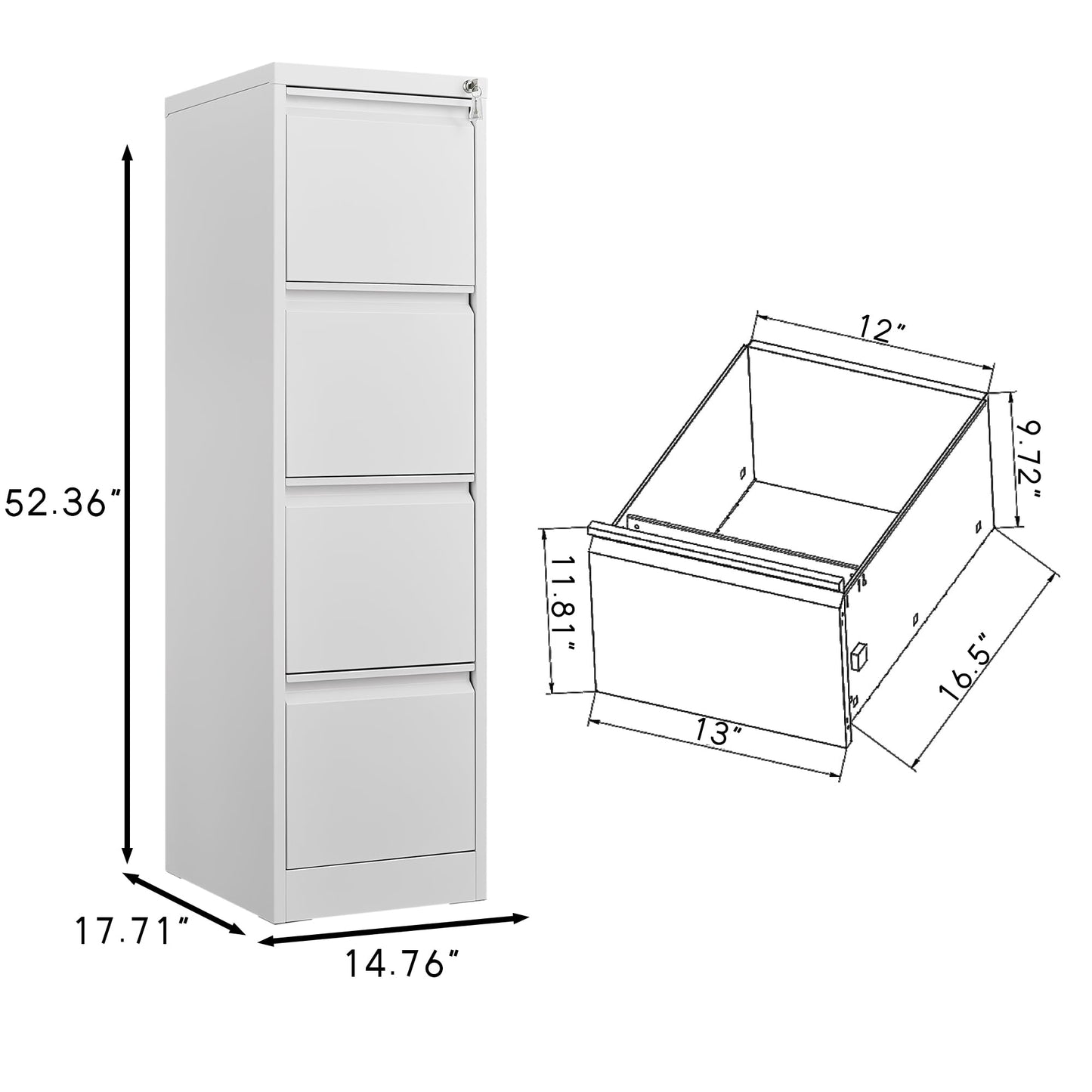 GAOMON 4 Drawer File Cabinet, Vertical Metal Filing Cabinets with Lock Storage Cabinet, Lockable Steel Drawers for Hanging Letter/Legal/F4/A4 Files, Home Office Use White