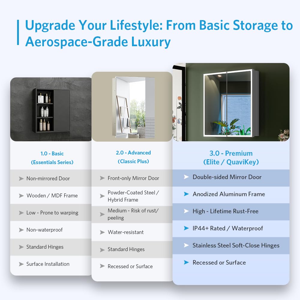 Quavikey 24"x26" LED Mirrored Medicine Cabinet, Recessed or Surface, 2-Door