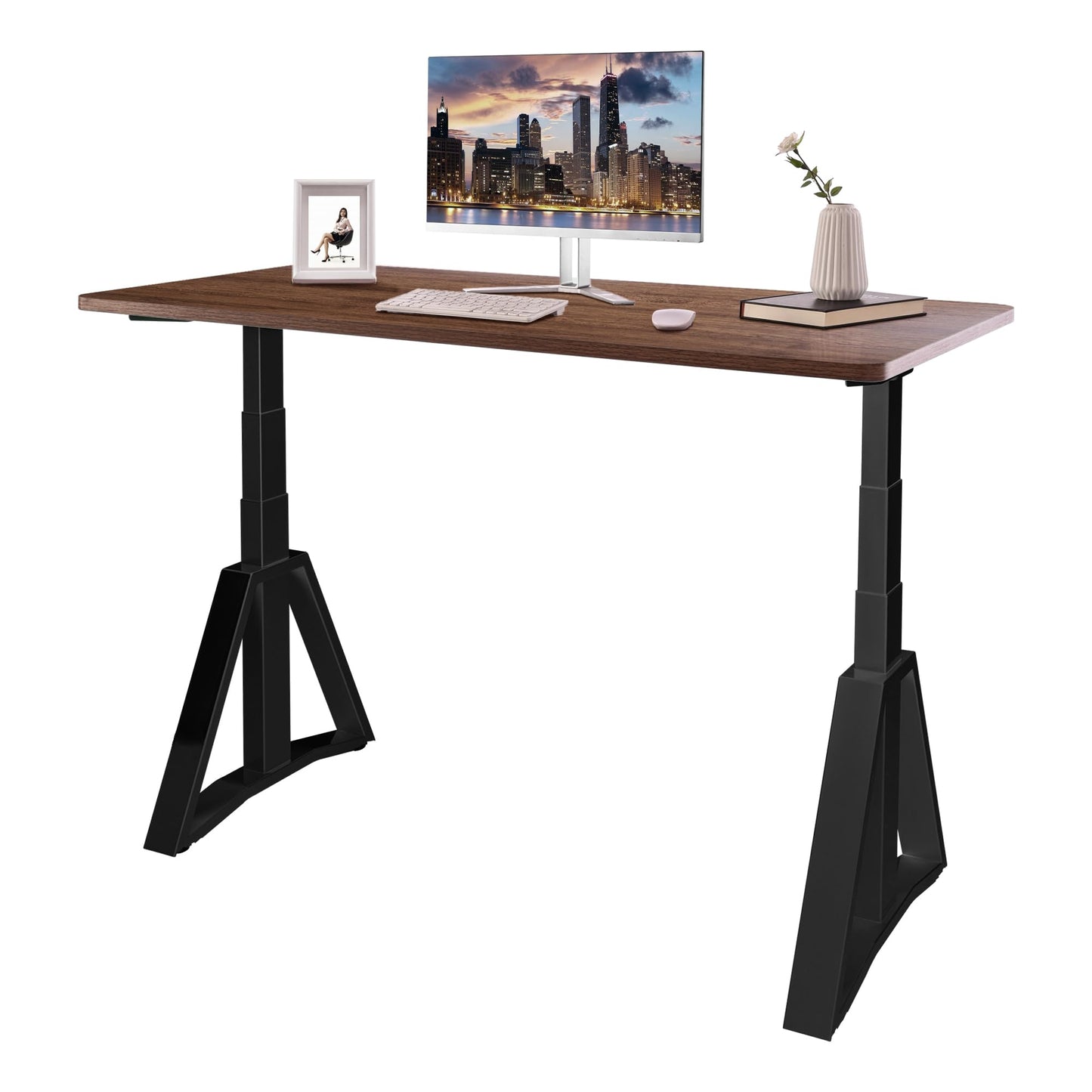 Fromann Standing Desk Frame Dual Motors 3 Stages Electric Height Adjustable Sitting Stand Up Desk Base Legs Only (Black)