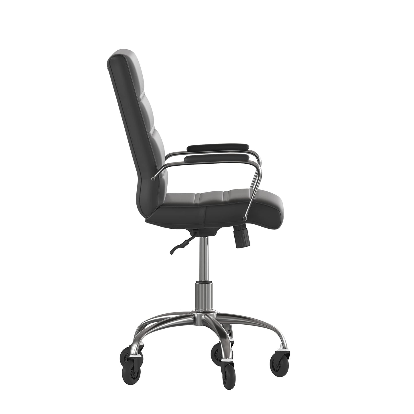 Flash Furniture Camilia Mid-Back Black LeatherSoft Executive Swivel Office Chair with Chrome Frame, Arms, and Transparent Roller Wheels