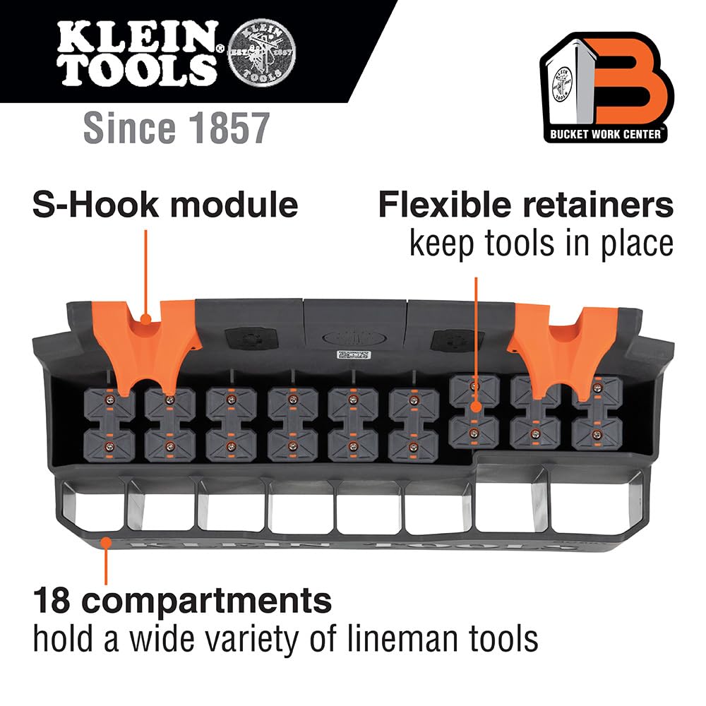 Klein Tools BC501S S-Hook Hard Tool Storage Module, 18 Compartments, Magnetic, Optional S Hooks Secure Module to Aerial Utility Buckets