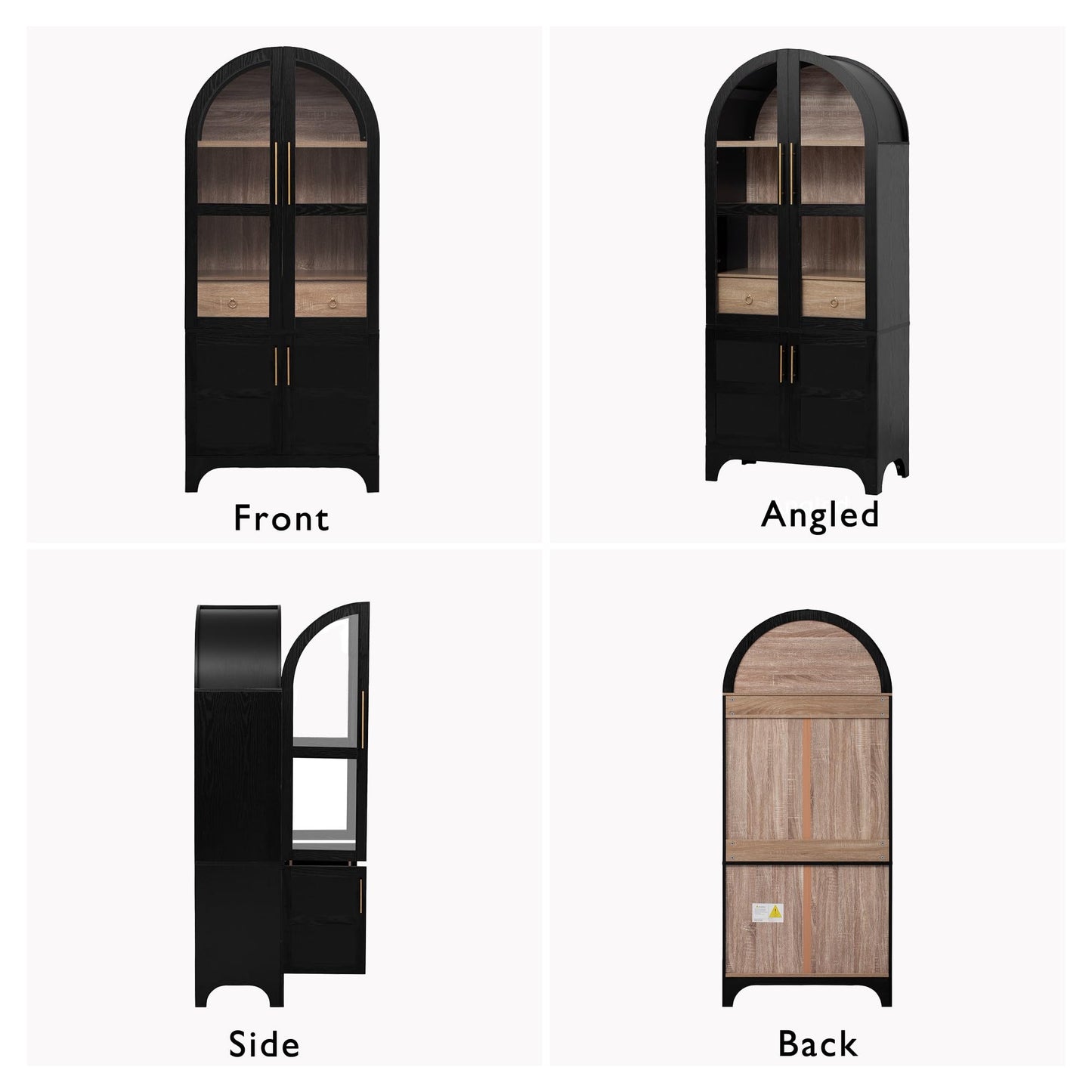 GDFStudio Mariah 71" Tall Arched Kitchen Pantry Cabinet with Hidden Drawer, Glass Door & Adjustable Shelves, Farmhouse Storage Cabinet Cupboard for Kitchen Dining Room, Home Pantry Storage, Black