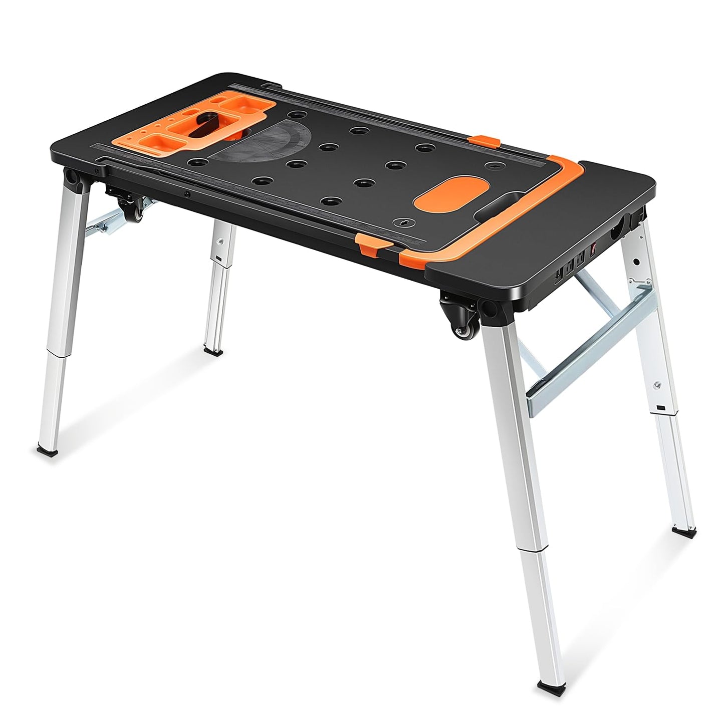 Auto Dynasty 7-in-1 Folding Workbench Portable Table Car Creeper with 4 Wheels for DIY Station, Garage, Repair Shop, as Dolly, Scaffold, Platform, Sawhorse, and Hand Truck, Height Adjustable 440 lbs