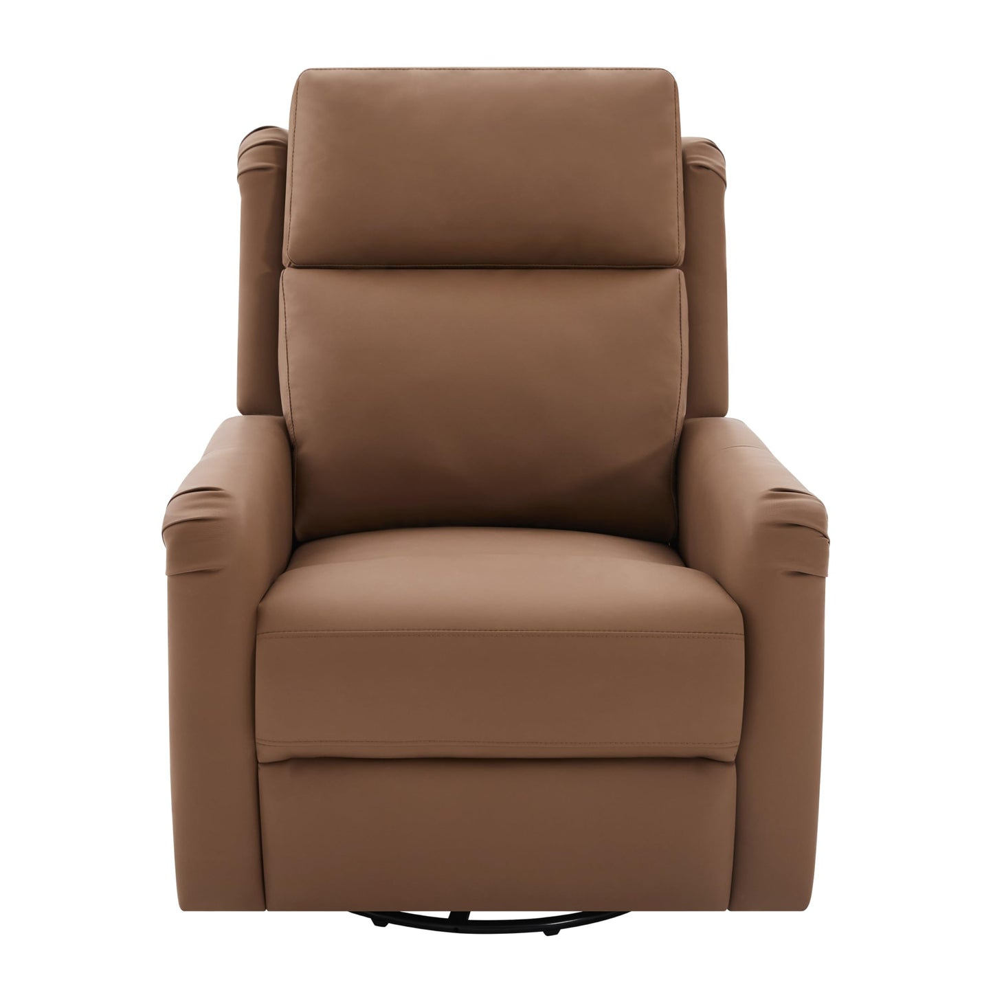 Merax Modern Manual Recliner Chair with Massage & Heat, 270° Swivel Rocking Chair, PU Leather Upholstered Home Theater Recliner with Storage Pocket, Adjustable Backrest for Living Room, Brown