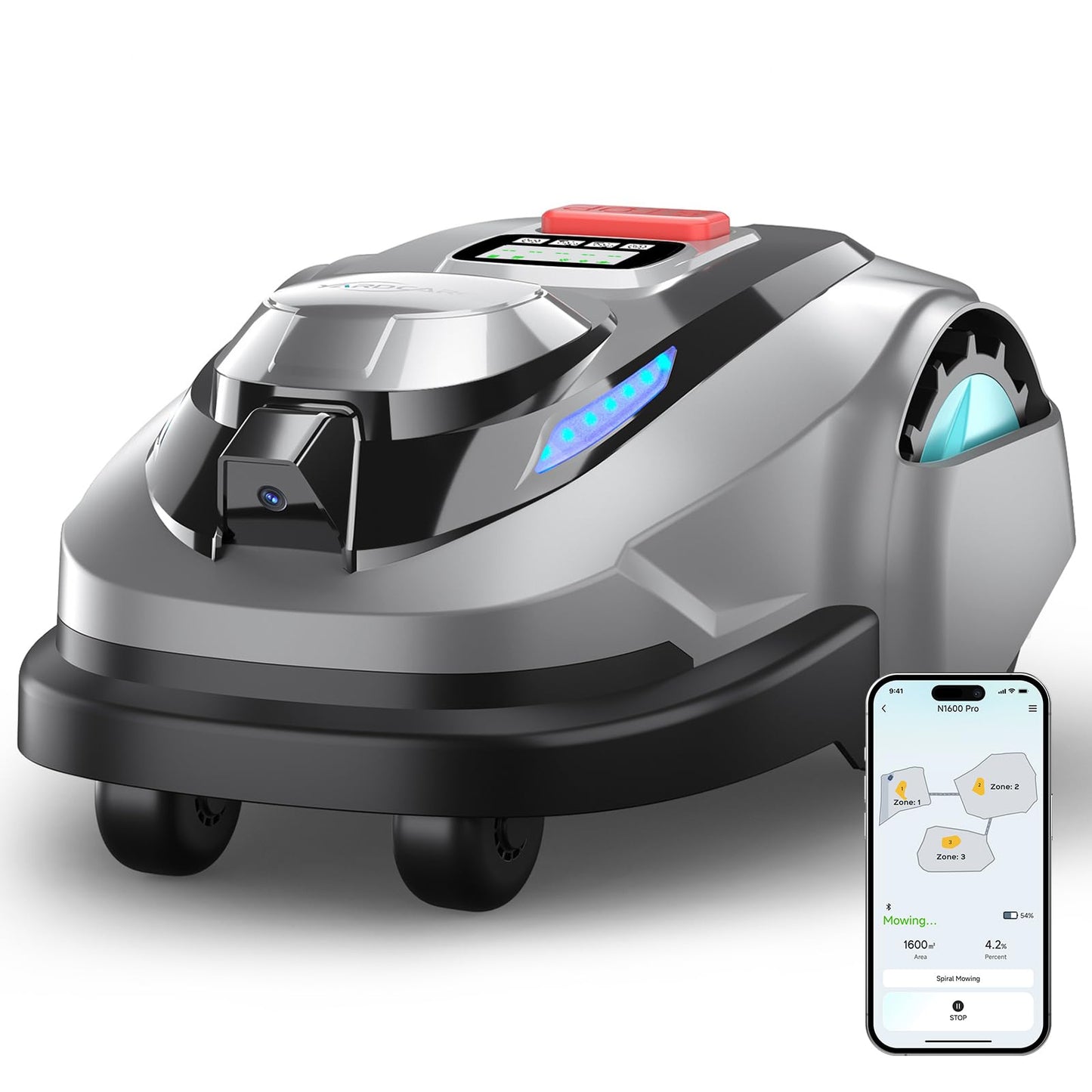 YARDCARE N1600 PRO Wireless Robotic Lawn Mower, RTK & Vision Navigation, Up to 0.4 Acre Coverage, Smart App Control, Multi-Zone Mapping, Systematic Mowing Robot