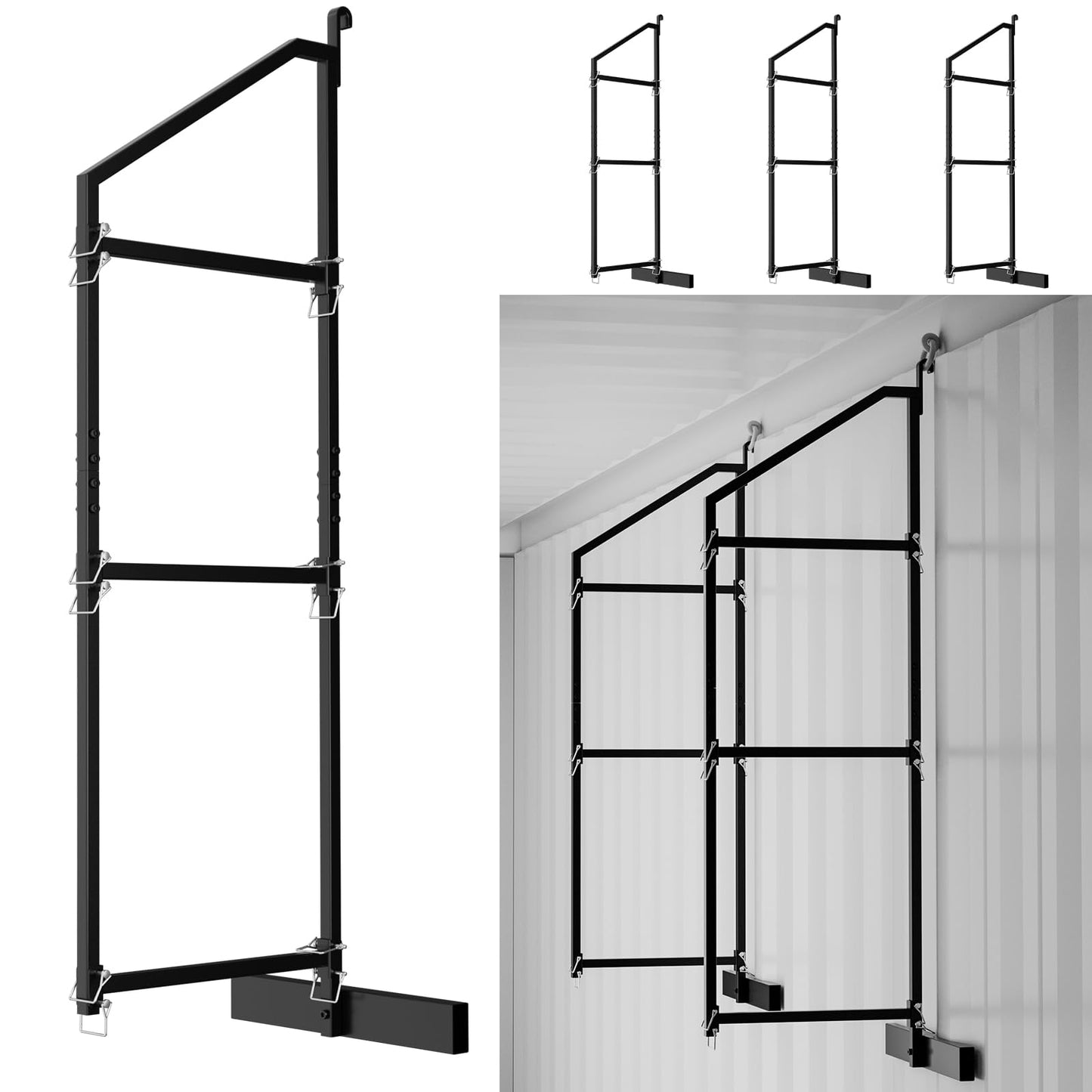 ZUIWAN Heavy Duty Shipping Container Shelving Bracket Kit (4-Pack) - 3-Tier Hanging Shelving Rack (19" D x 62" H), Universal Cargo Container Brackets
