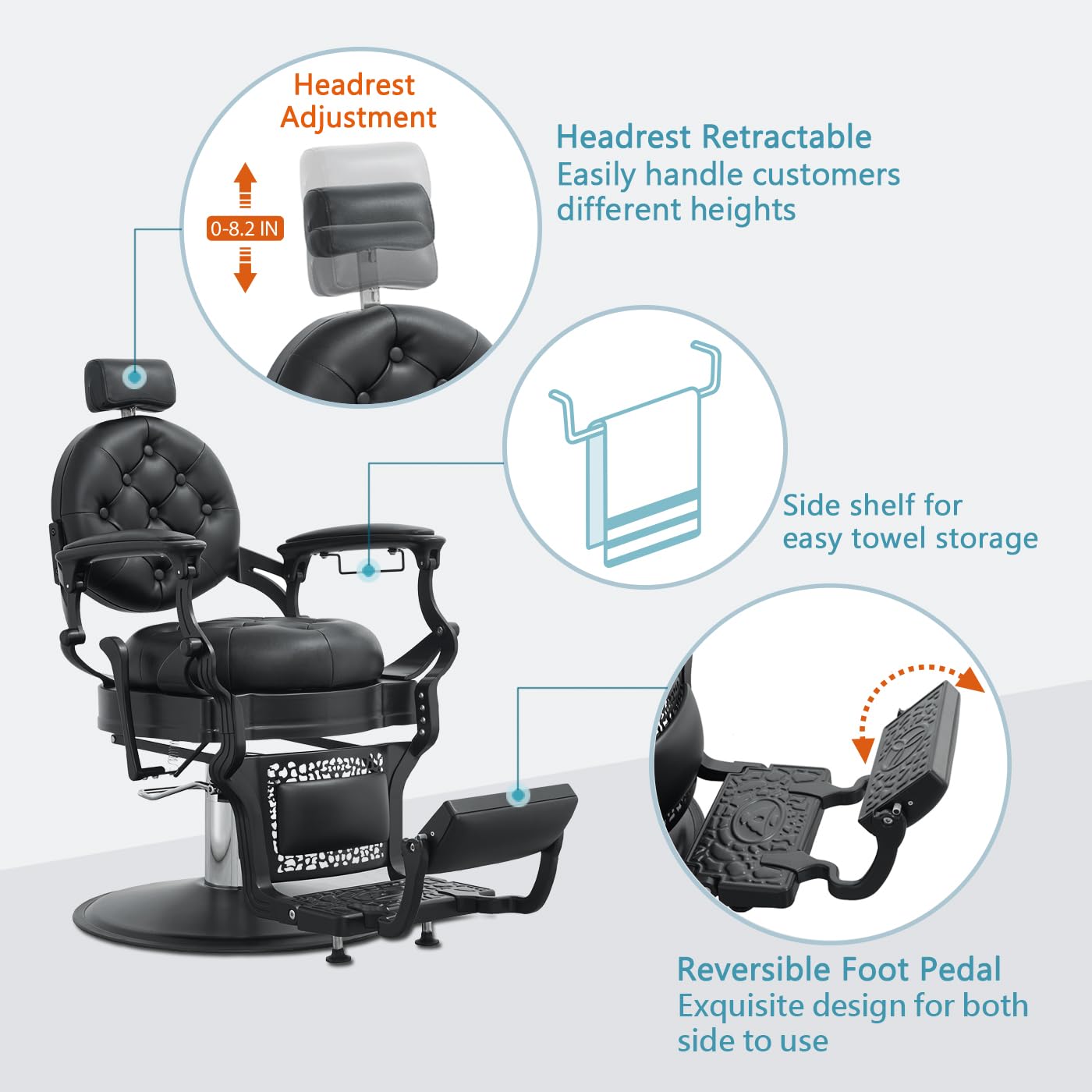 Nolasalon Barber Chair Hair Salon Chair,Heavy Duty 700 LBS, for Hair Stylist Barber Beauty Tattoo Massage(Black)
