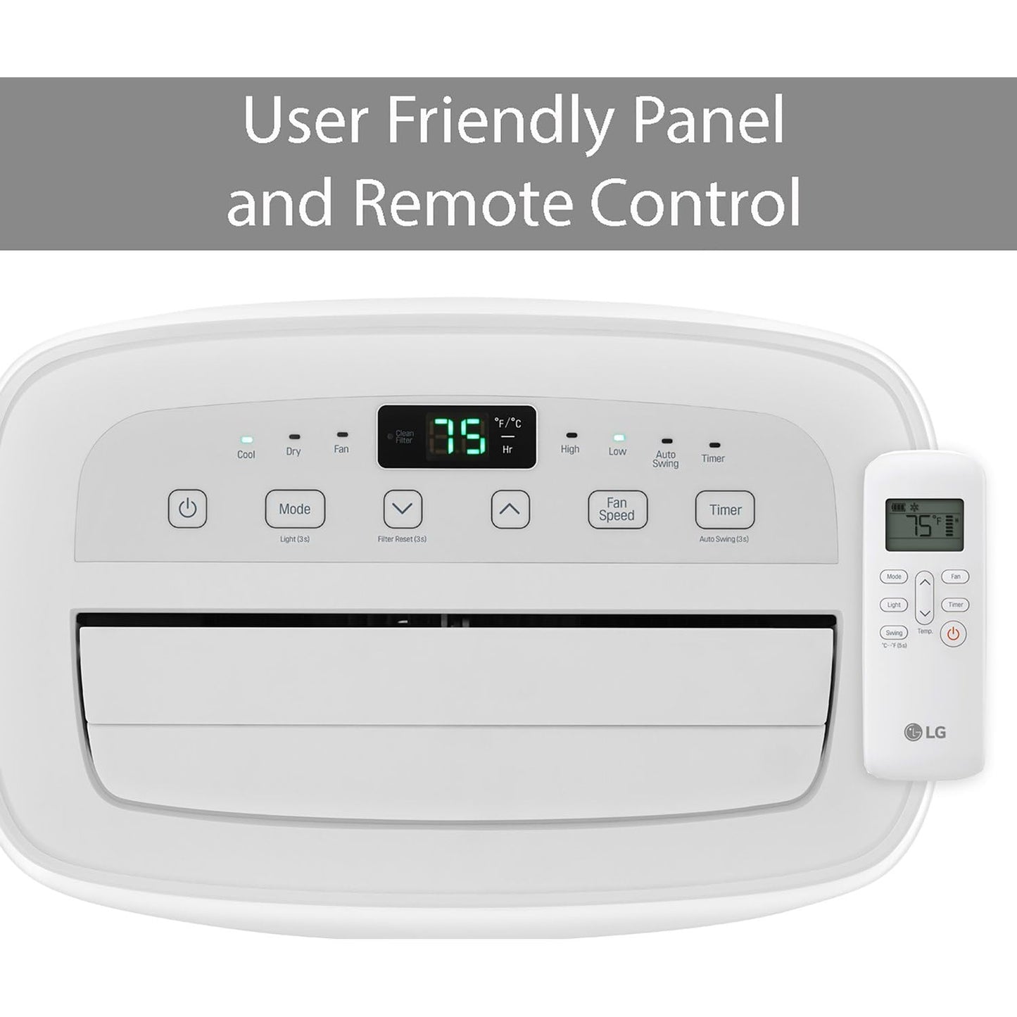 LG 7,000 BTU (DOE) 10,000 BTU (ASHRAE) Portable Air Conditioner, 115V, Cools 300 Sq.Ft. (12' x 25' Room Size), Quiet Operation, LCD Remote Control, and Window Installation Kit, White