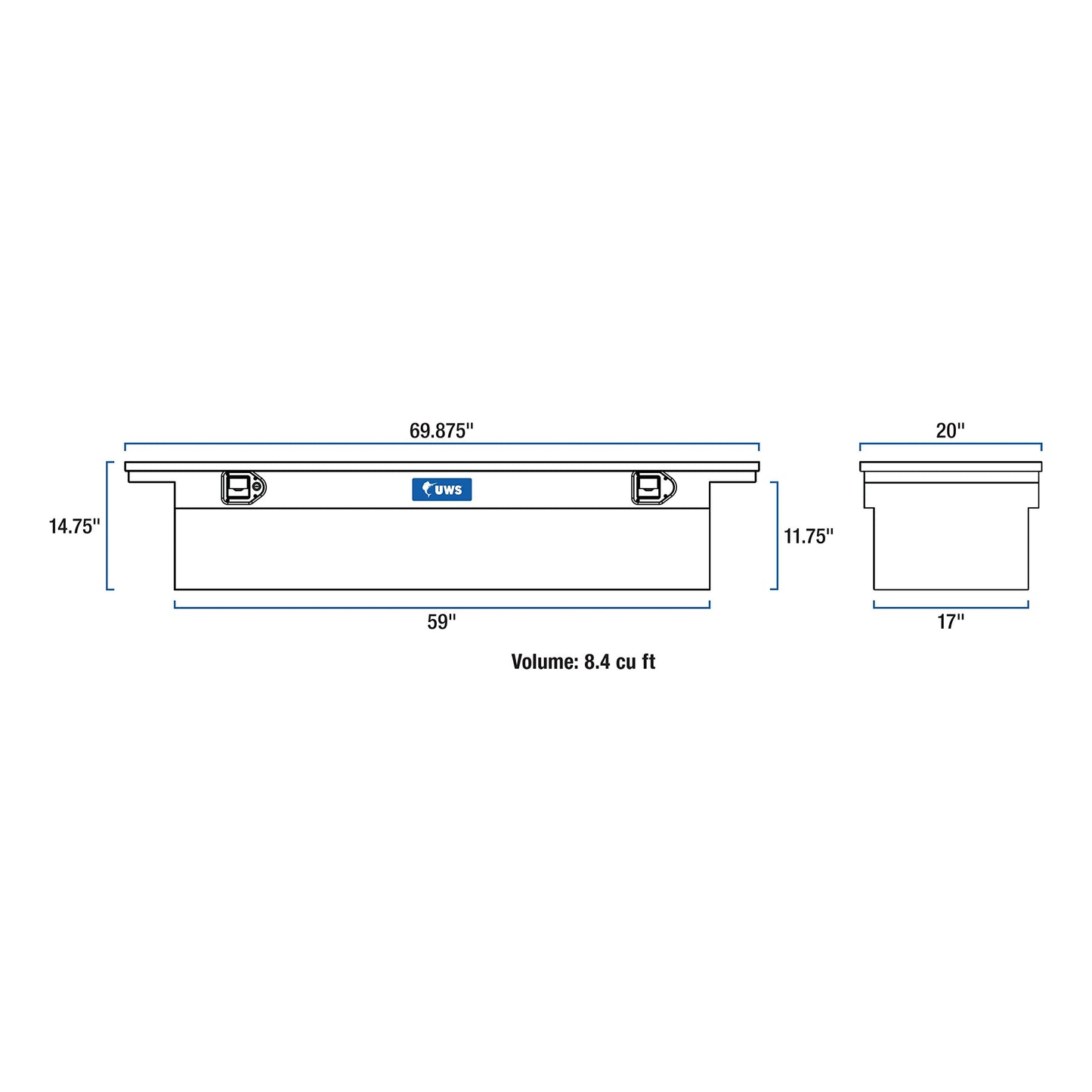 UWS EC10473 69-Inch Matte Black Heavy-Wall Aluminum Truck Tool Box with Low Profile, RigidCore Lid
