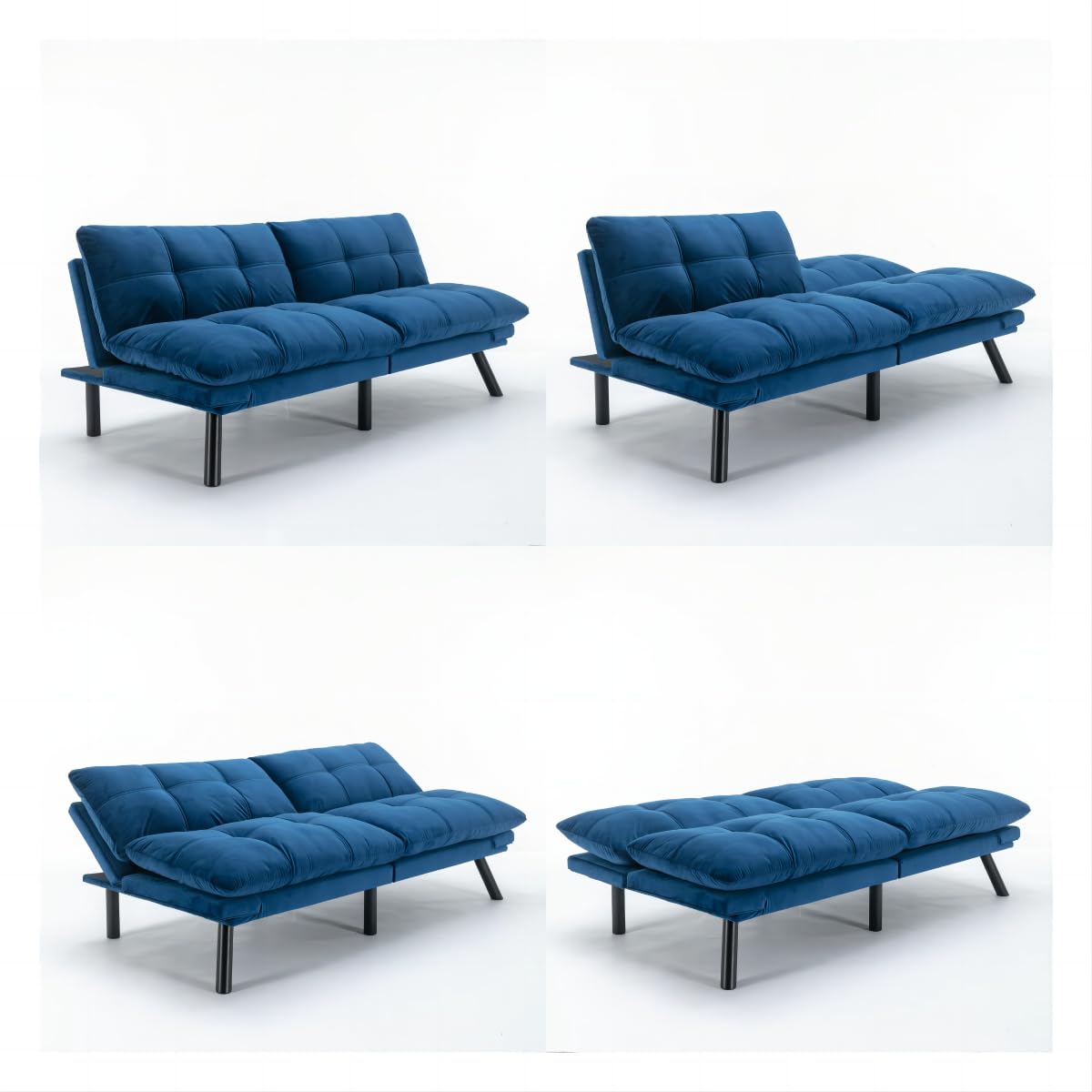 GDFStudio Hayezc Loveseat Sofa, Convertible Sofa Bed, 2-in-1 Folding Modern Futon with Adjustable Armrest & Backrest, 800lbs Capacity Small Apartment Sleeper for Living Room, Office, Navy Blue
