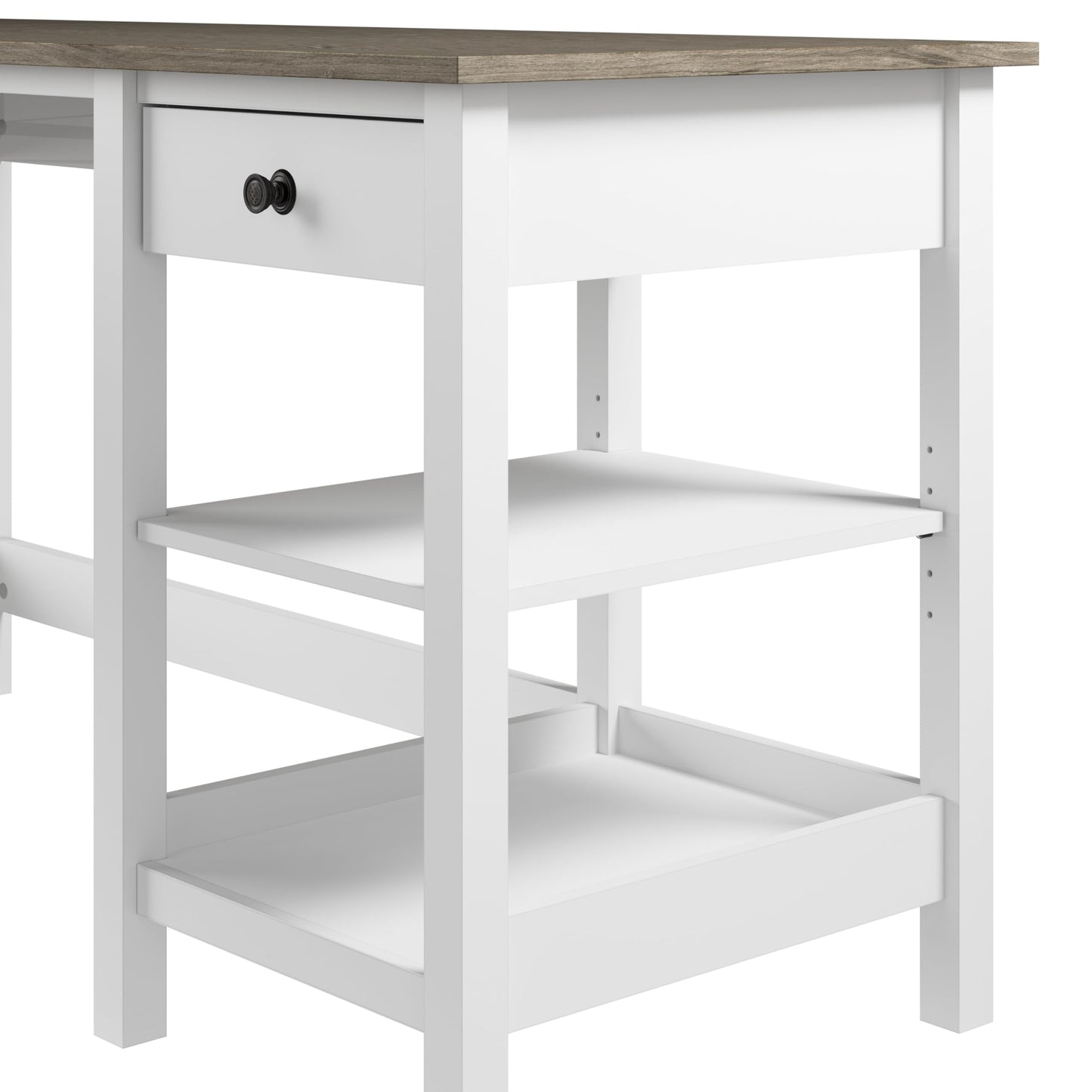 Bush Home Mayfield 60W L Shaped Computer Desk with Desktop Organizer in Pure White and Shiplap Gray