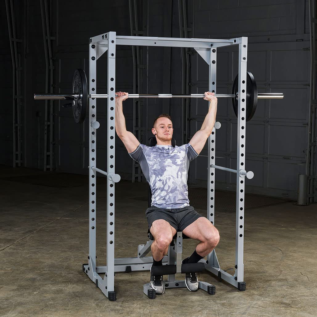 Body-Solid Powerline Adjustable Power Rack - 18-Level Strength Training Heavy-Duty Steel Frame with Safety Rods and Chin-Up Bar for Home Gym, Silver (Gray)