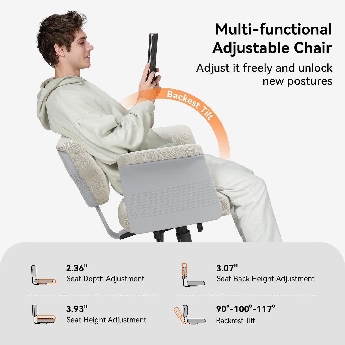 Newtral Freedom-X Criss Cross Chair with Wheels & Amrests- Cross Legged Office Chair with Laptop Tray, Multi-Position Recliner Chair, Adjustable Ergonomic Chair, Relax, Work from Home