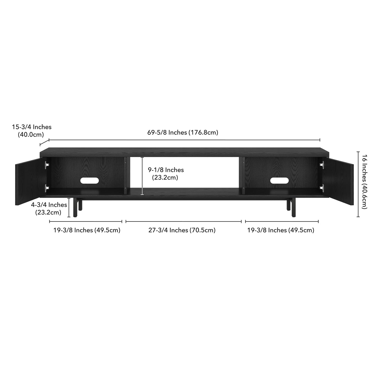 Henn&Hart Fluted TV Stand for TVs up to 78" with 2 Ribbed Side Storage Cabinets and Open Center Storage for Living Room, Family Room, or Office, Natural Black
