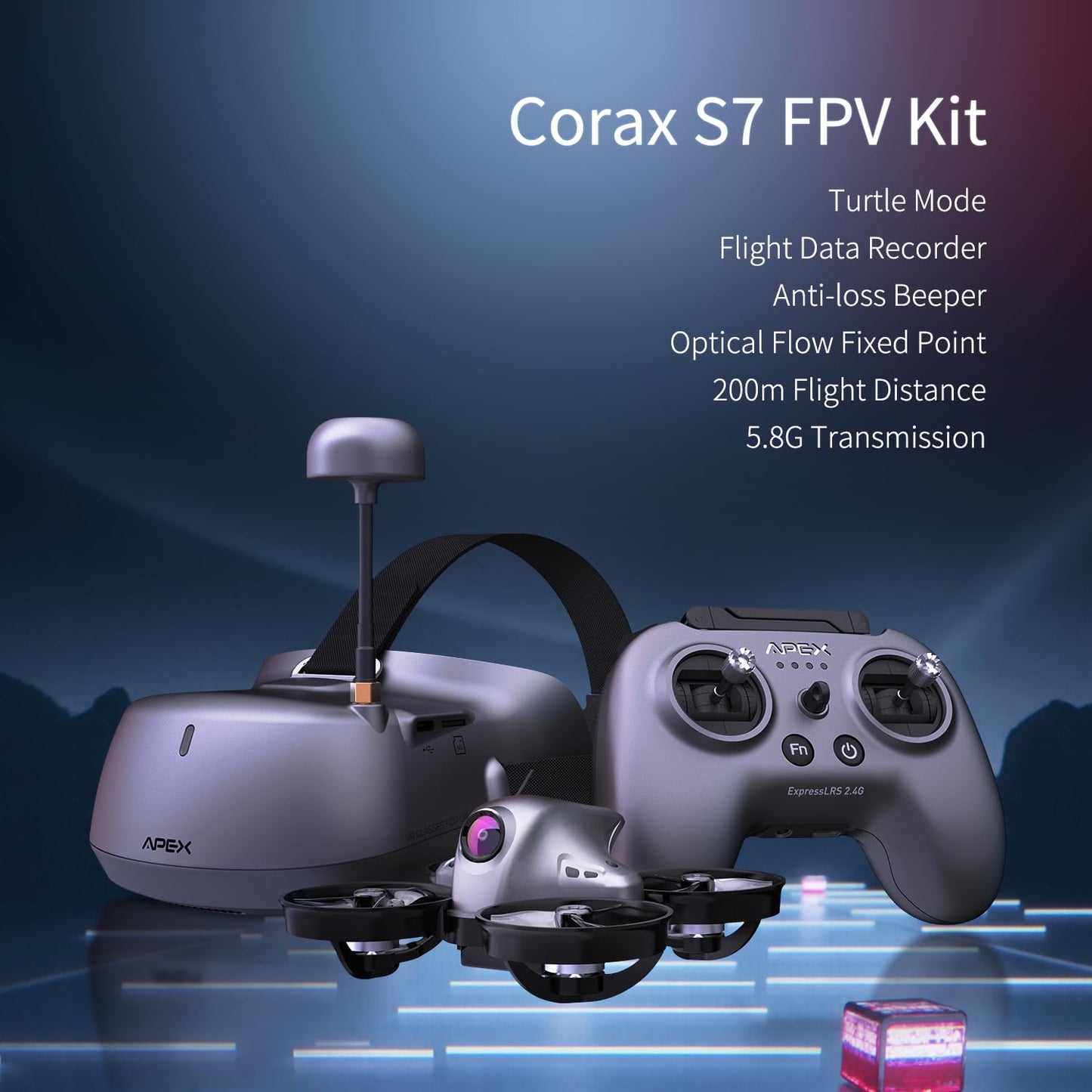 FPV Drone with Goggles,Brushless Motor RC Quadcopter with Optical Flow Positioning,3 Batteries,Beginner Mode Easy to Fly for Teenagers Adults.APEXFPV -Corax