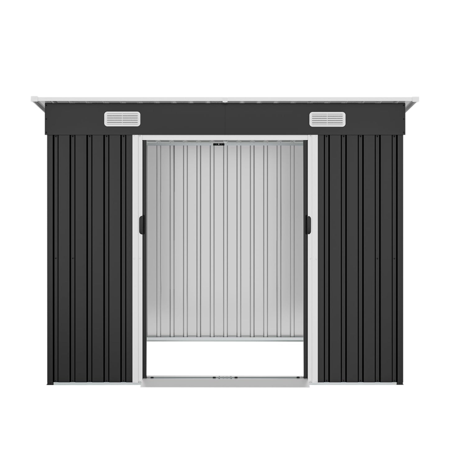 8x4 FT Galvanized Steel Outdoor Storage Shed with Sliding Lockable Double Doors, Sloped Roof, Ventilation Vents, Anchor Kit, Floorless Metal Garden Storage Building for Tools, Bicycles,Lawn Equipment