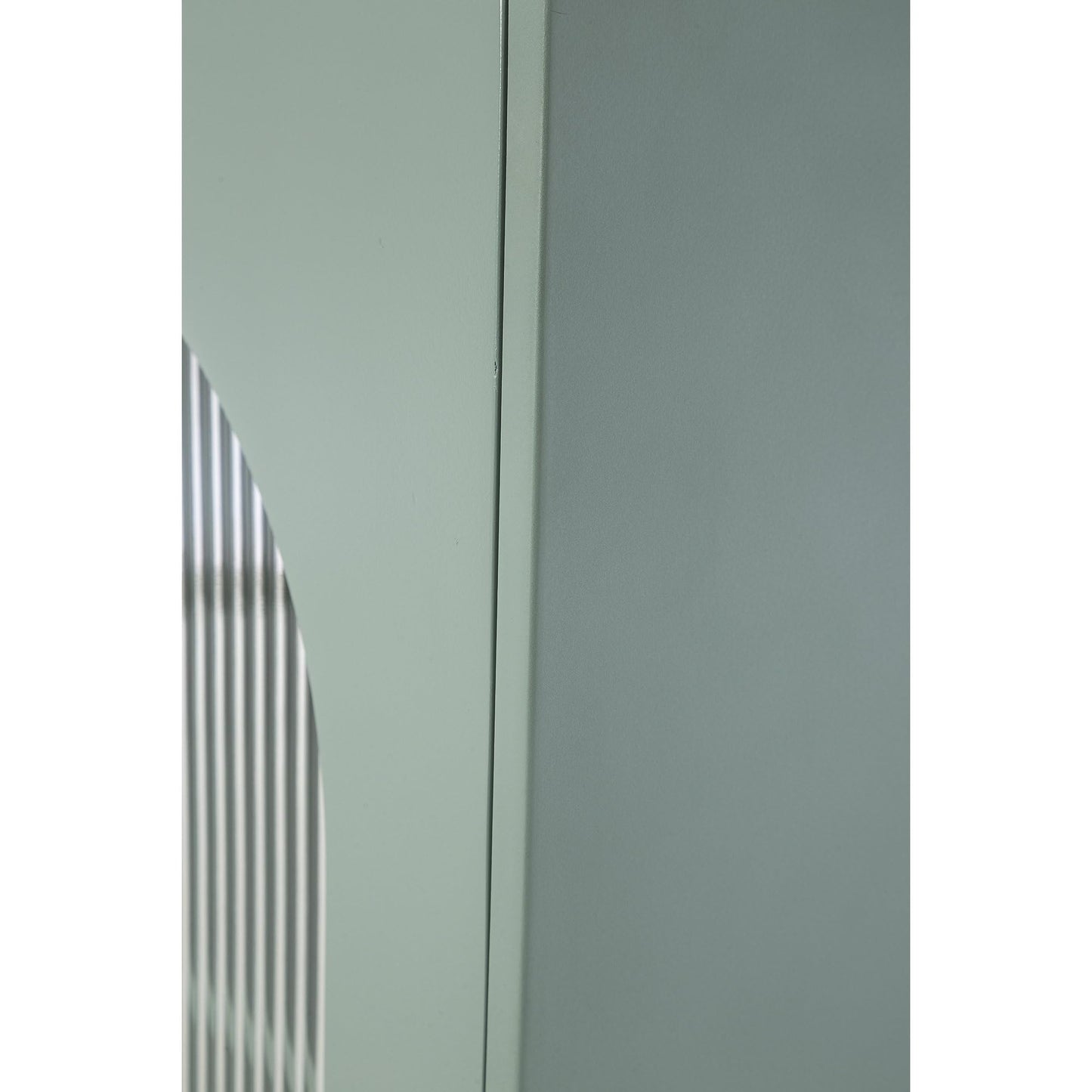 Signature Design by Ashley Adwen Arched Accent Cabinet, Modern Storage Cabinet with 2 Fluted Glass Doors, Engineered Wood & Metal Construction for Living Room Display, Light Green & Gold, 40" W