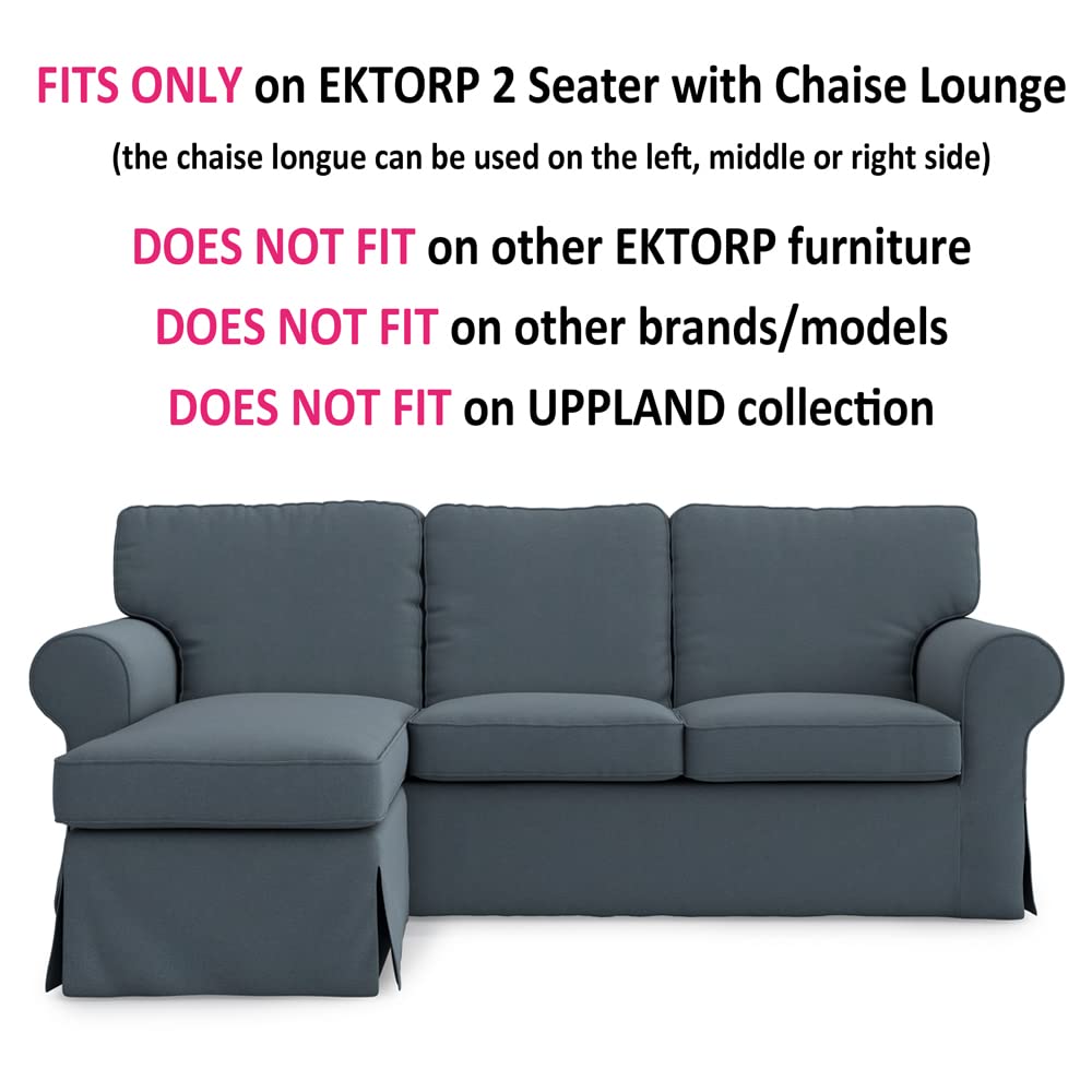 MASTERS OF COVERS Ektorp Loveseat (2 Seat) with Chaise Lounge Cover Replacement Customized for IKEA Ektorp Sectional 3 Seat Sofa Slipcover Replacement (Titanium Grey)