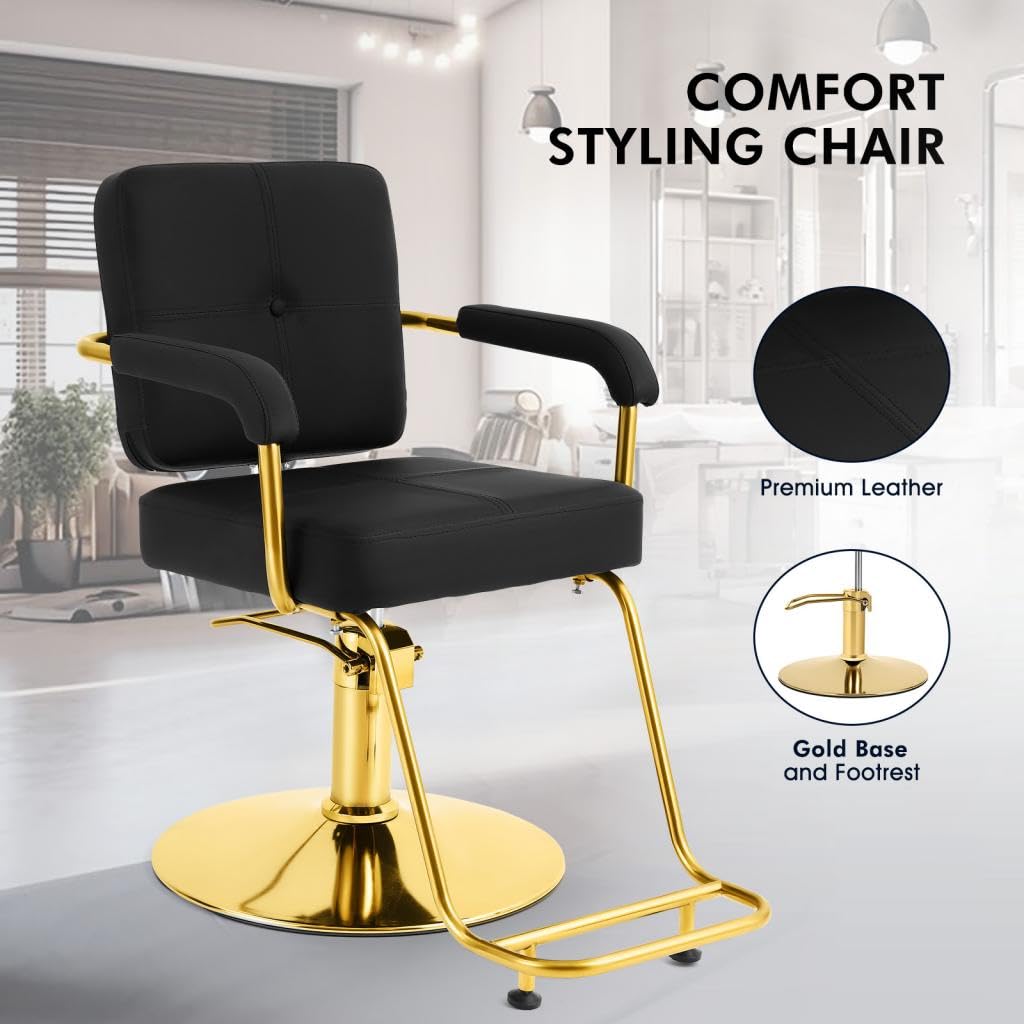Artist hand Black and Gold Salon Chair, Professional Hair Stylist Chair