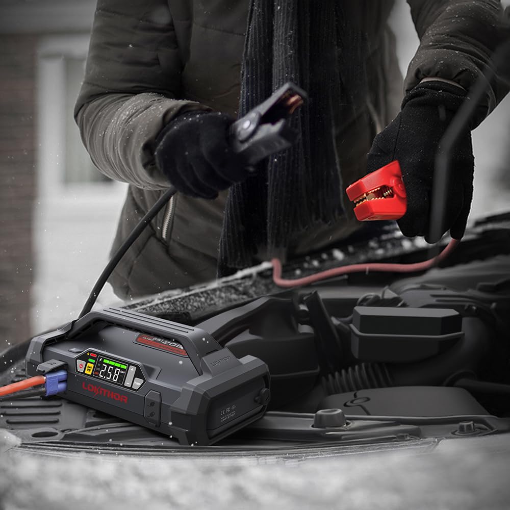 LOKITHOR JA302 Jump Starter with Air Compressor, 2500Amp 12V Portable Car Battery Booster Pack for Upto 8.5L Gas or 6.5L Diesel, 150 PSI Tire Inflator with Digital Screen, 36 Months Ultra-Long Standby