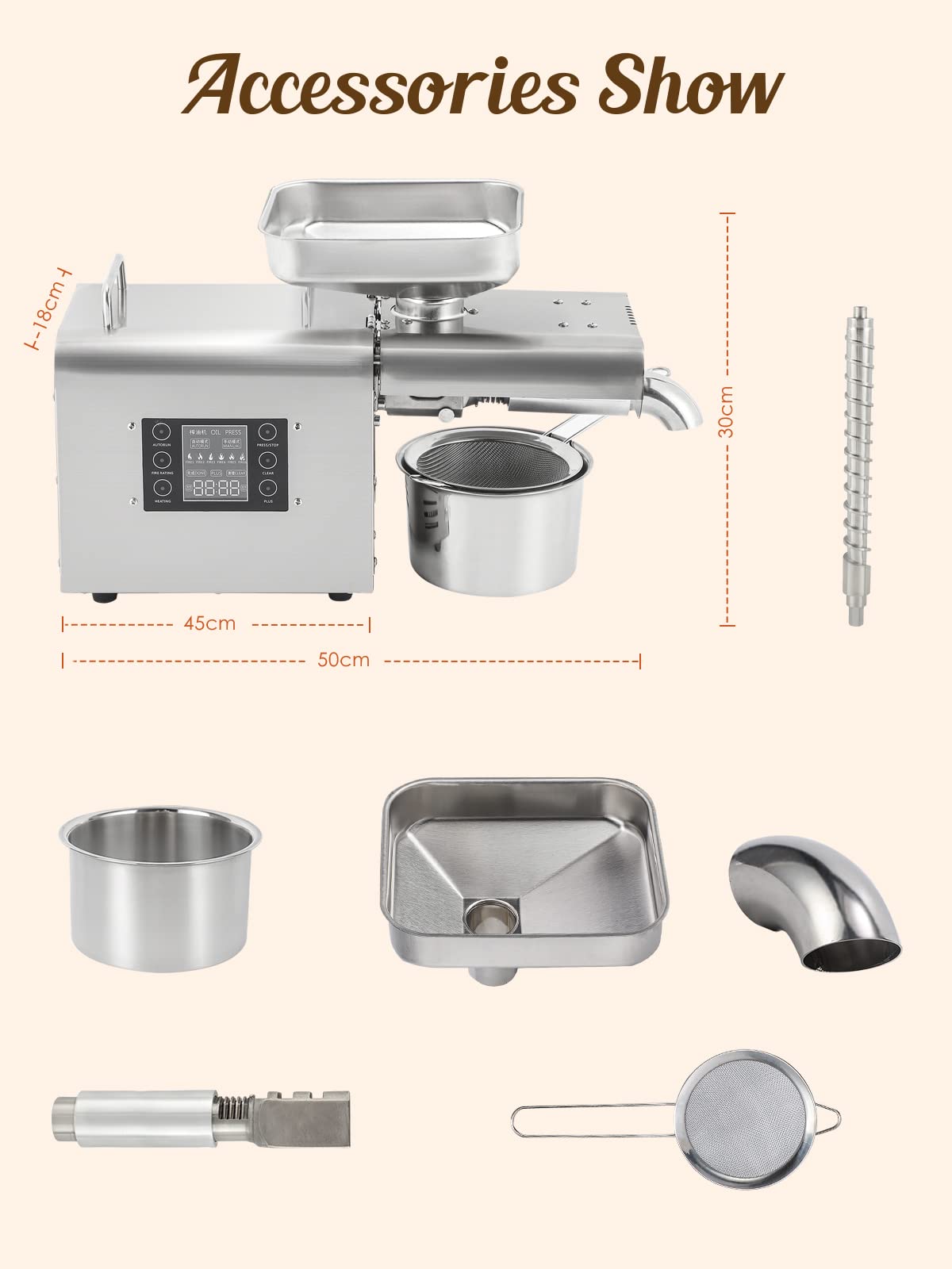CGOLDENWALL Upgraded Oil Press Machine Oil Presser Hot Cold Oil Extractor Expeller Intelligent Control Panel/LCD Touch Screen/Food Grade Stainless Steel/Built-in Thrust Bearing (220V EU/UK/AU Plug)