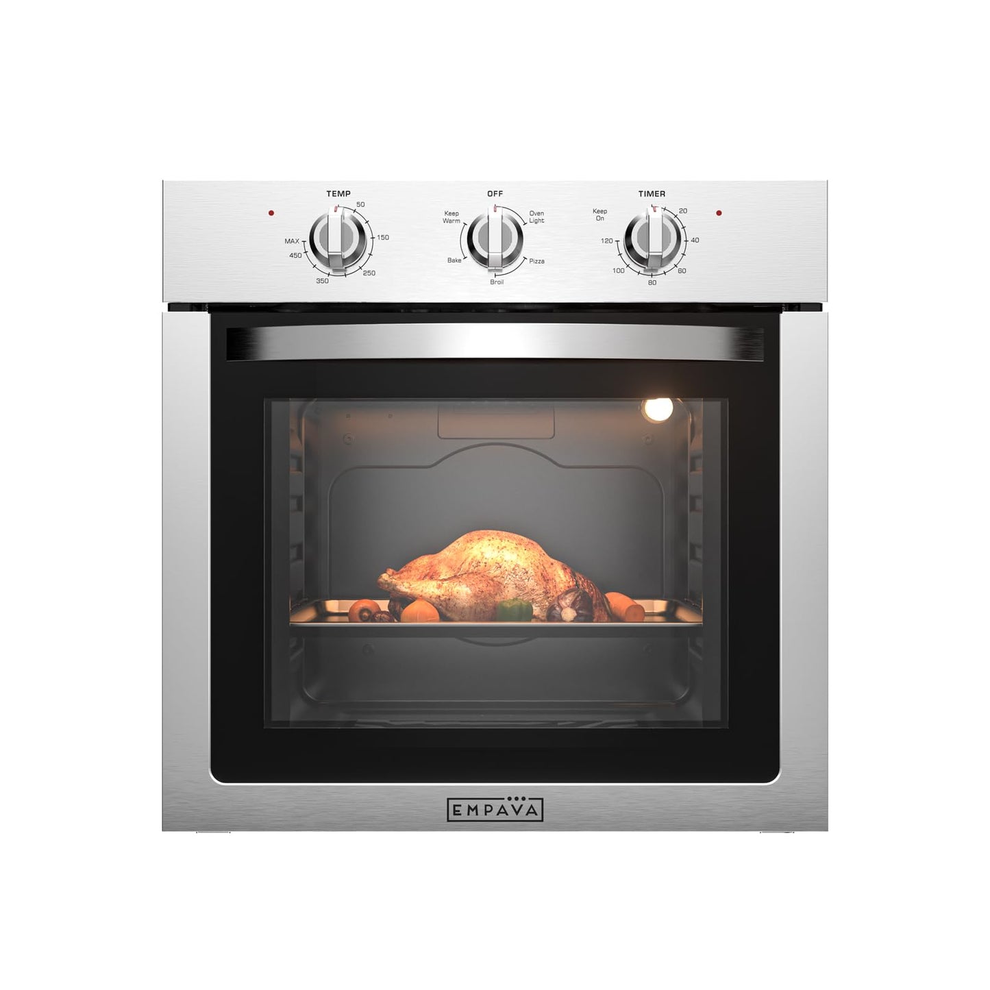 Empava Built-In Electric Single Wall Oven 24 inch, 2.5 Cu. ft. Capacity 4 Cooking Modes, Knob Control, 2950 Watts, Stainless Steel