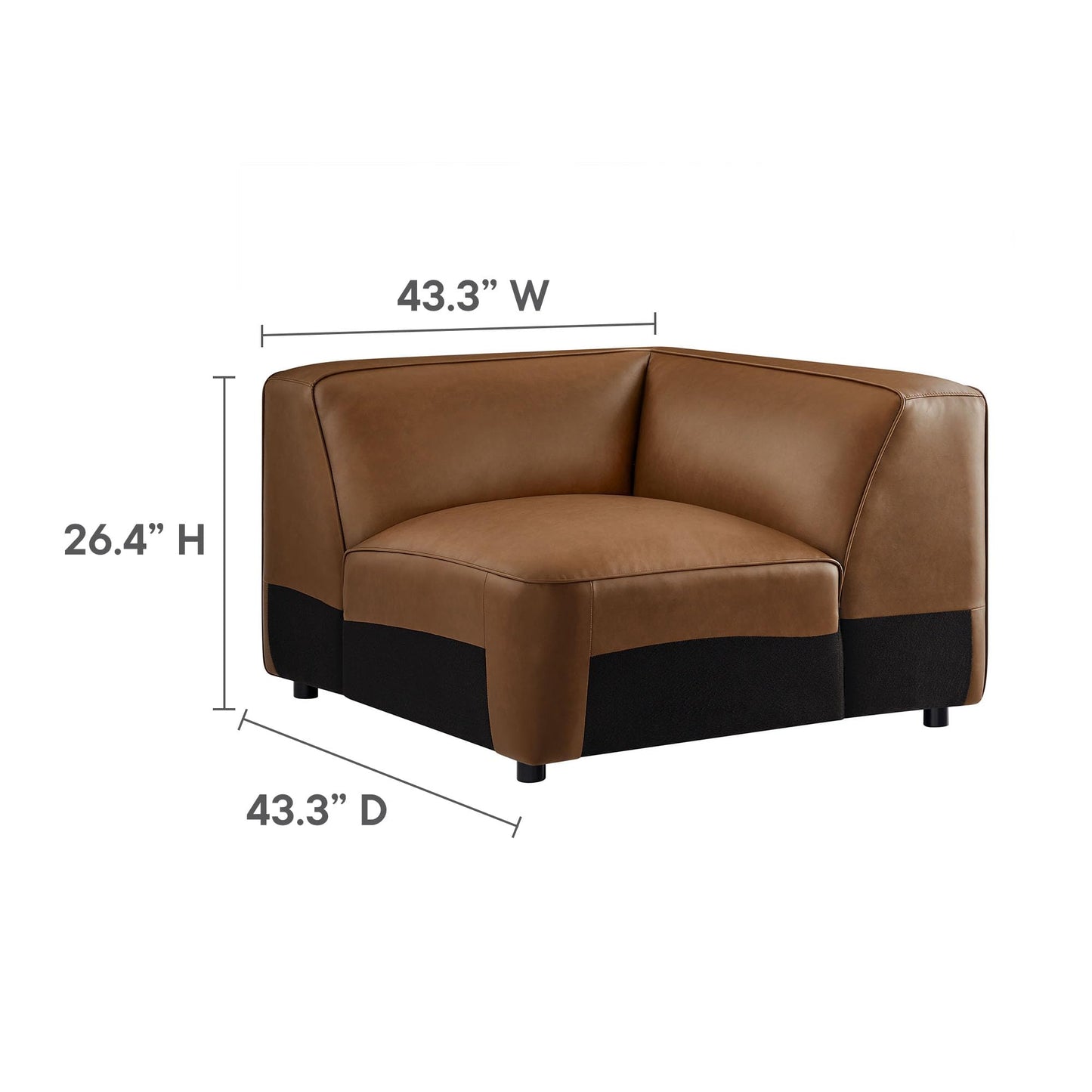 Modway Auren Vegan Leather Corner Modular Chair in Coffee - Mid Century Modern Faux Leather Corner Sectional Couch - Living Room Armless PU Leather Single Sofa Chair