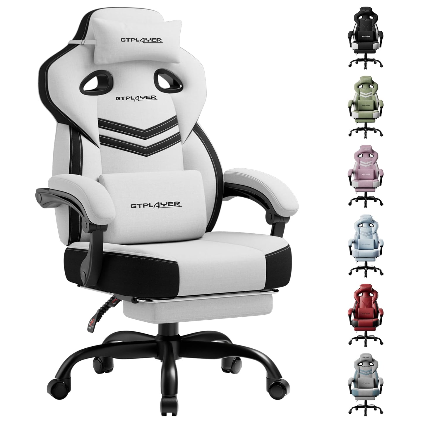 GTPLAYER Gaming Chair, Computer Chair with Footrest and Lumbar Support for Adults, 360°-Swivel Big & Tall Reclining Seat for Office or Gaming (White)