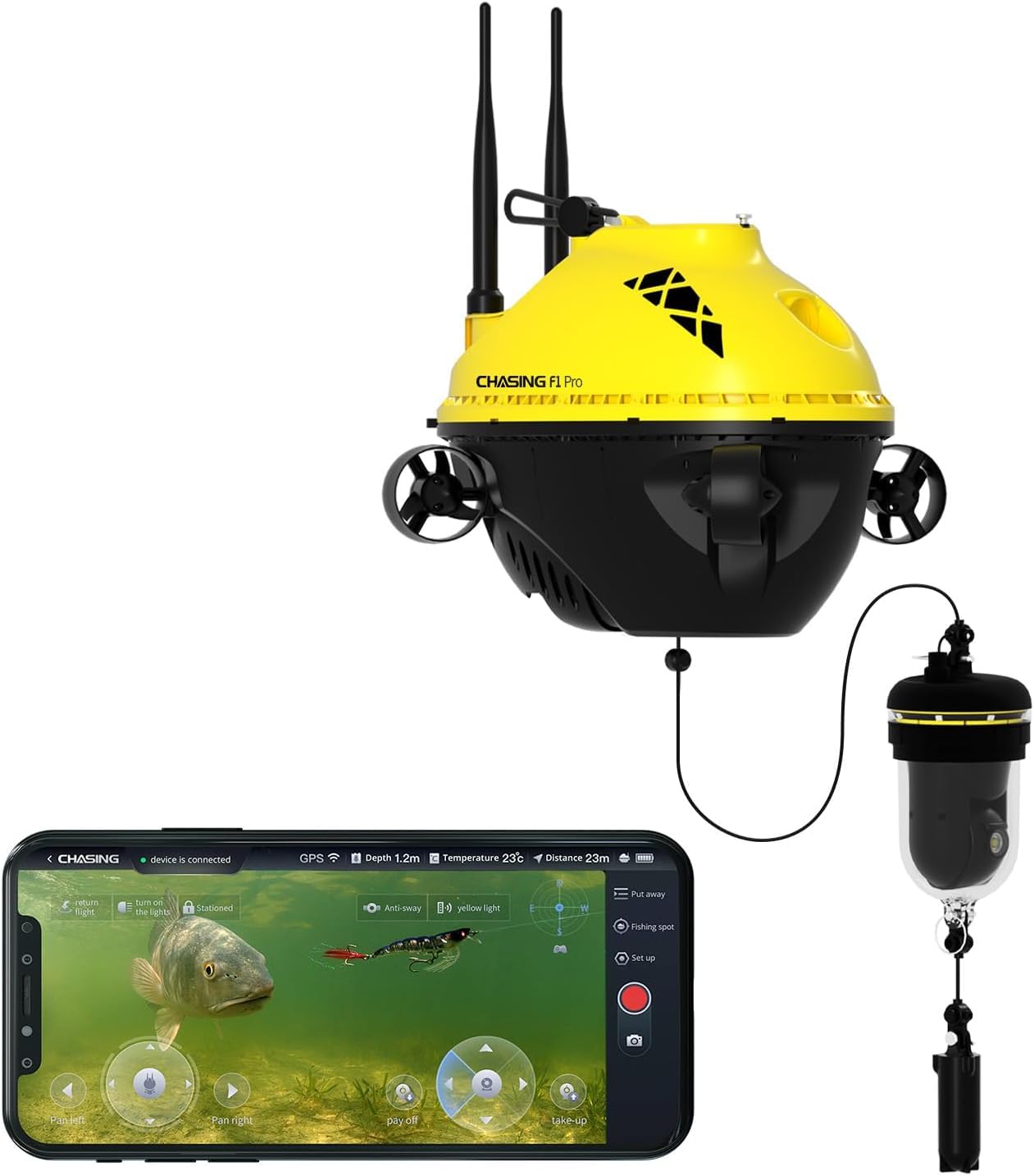 Chasing F1 Pro Fish Finder Underwater Drone | Underwater Rotatable Fishing Camera, Yellow