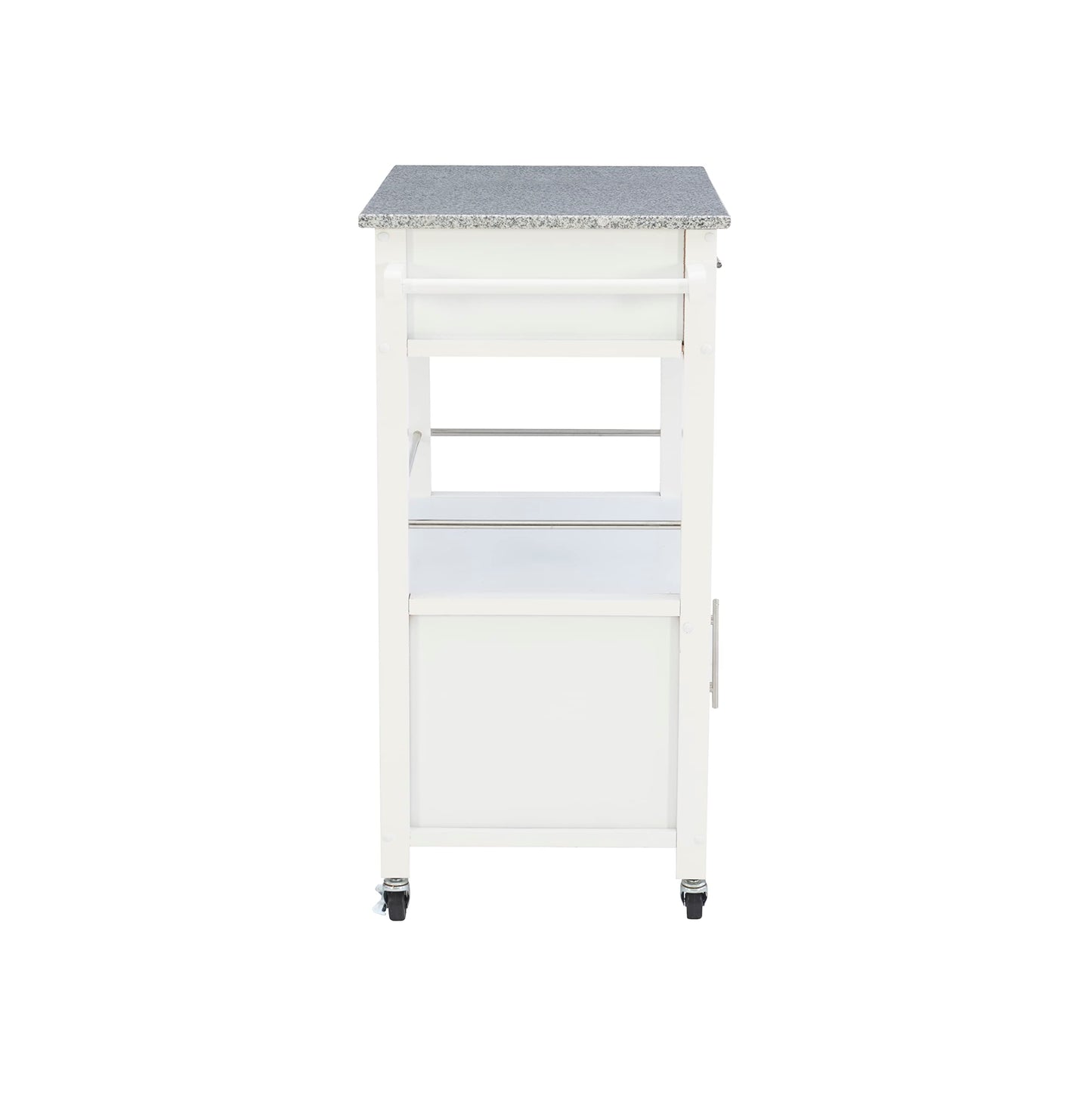Linon Kyler White Granite Topped Kitchen Cart with Lockable Casters and Hidden Storage Spaces