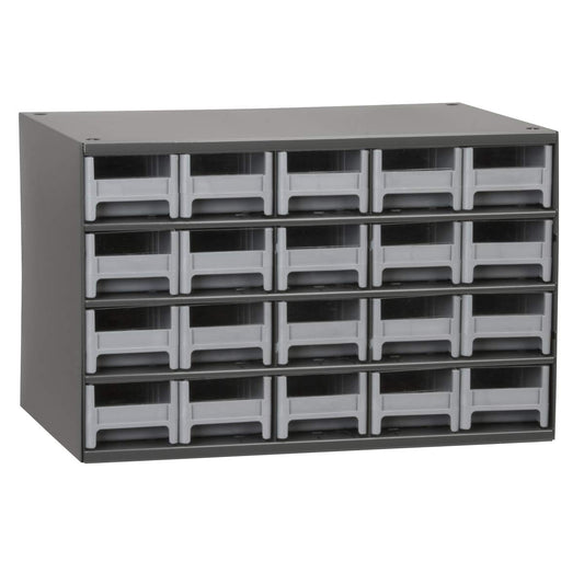 Akro-Mils Steel Garage Storage Cabinet, Small Parts Organizer Metal Cabinet for Hardware, Nails, Screws, Bolts, Nuts, and More, 17" W x 11" D x 11" H, 20-Drawer, Gray Cabinet/Gray Drawers (19320)