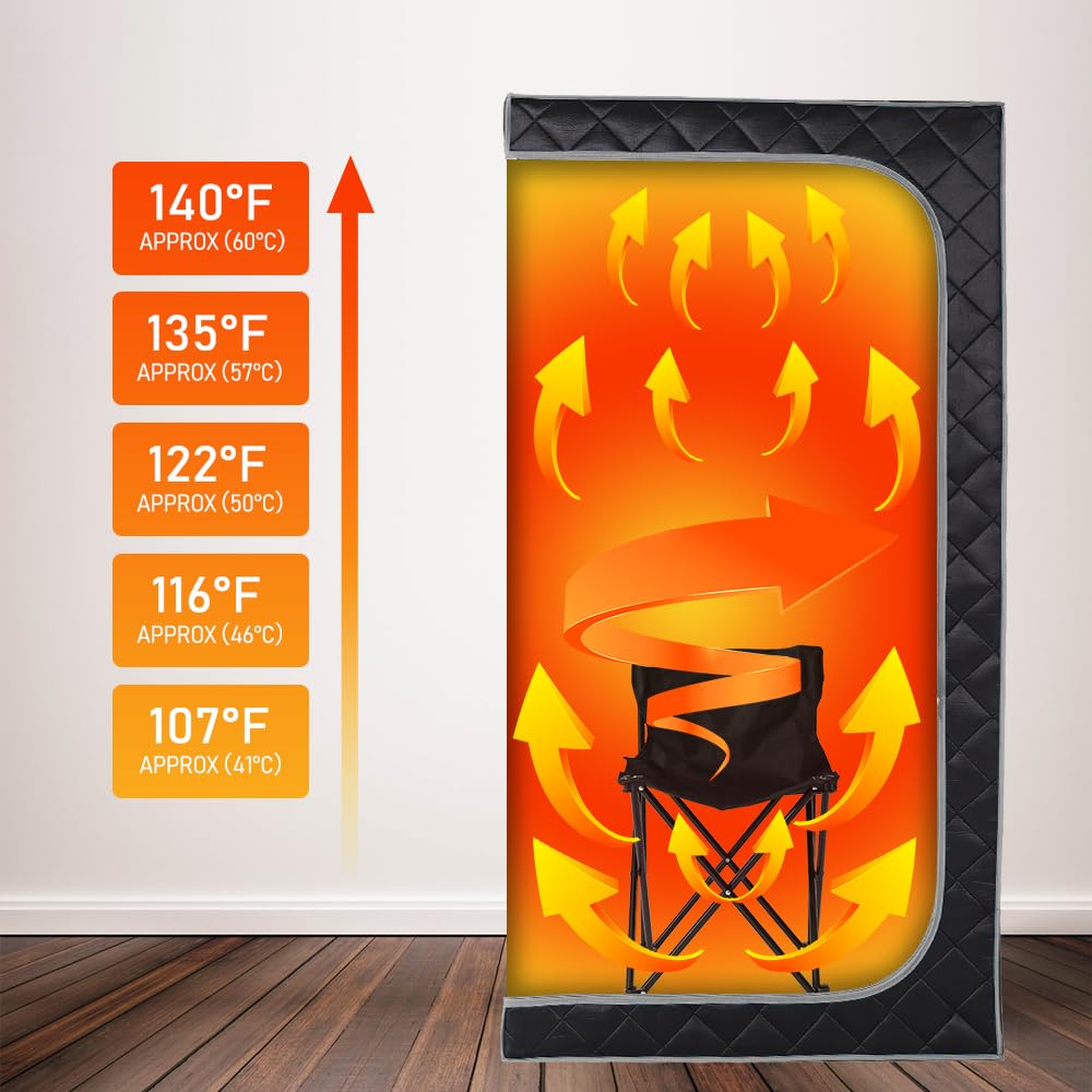 Smartmak Portable Infrared Sauna Box with 660nm Red Light Therapy Lamp for Home, Personal Indoor Full Body Dry Sauna Spa Tent, Relax Saunas with 6 Heaters, Heated Foot Pad, Remote, Chair, Greyborder